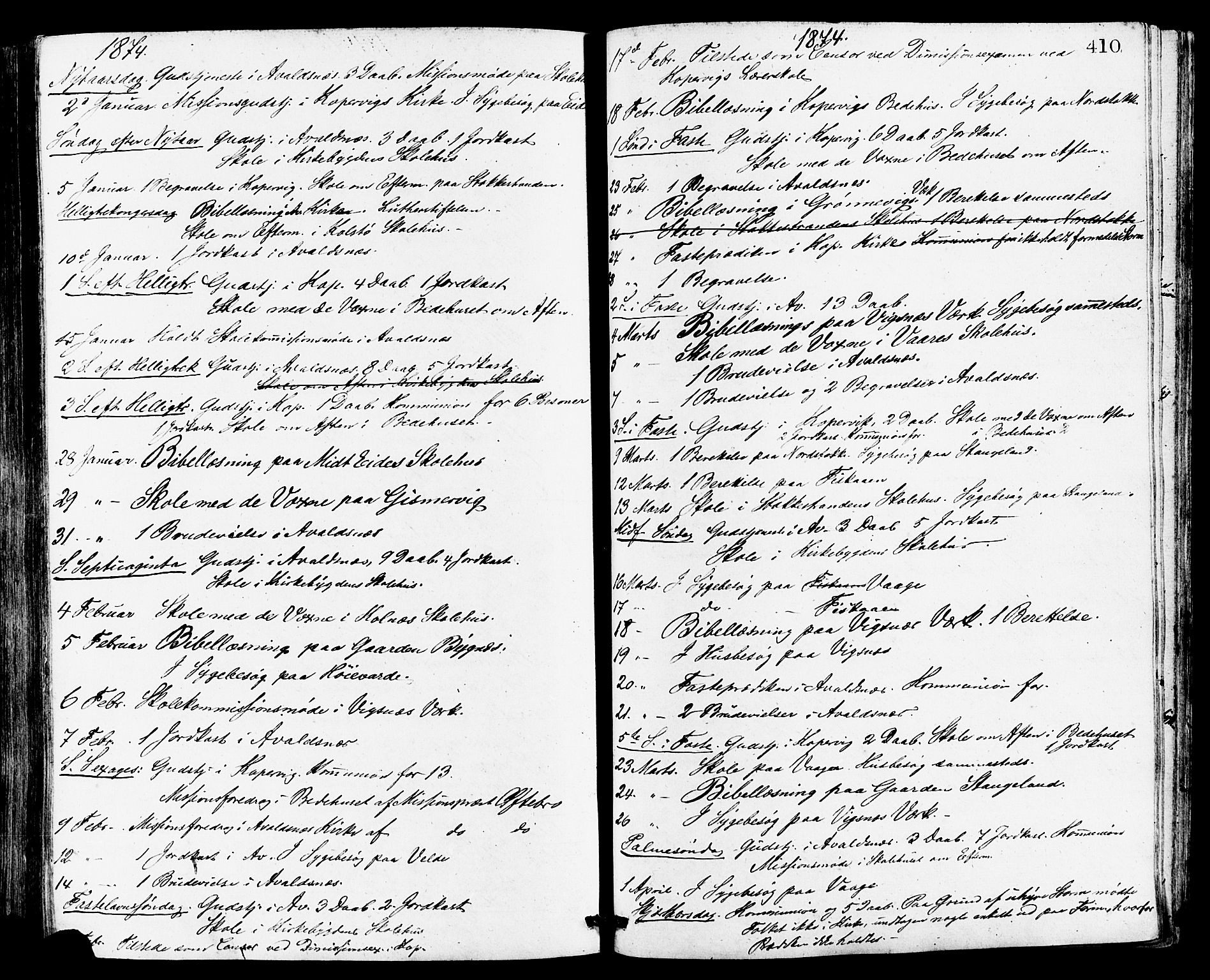 Avaldsnes sokneprestkontor, SAST/A -101851/H/Ha/Haa/L0012: Parish register (official) no. A 12, 1865-1880, p. 410