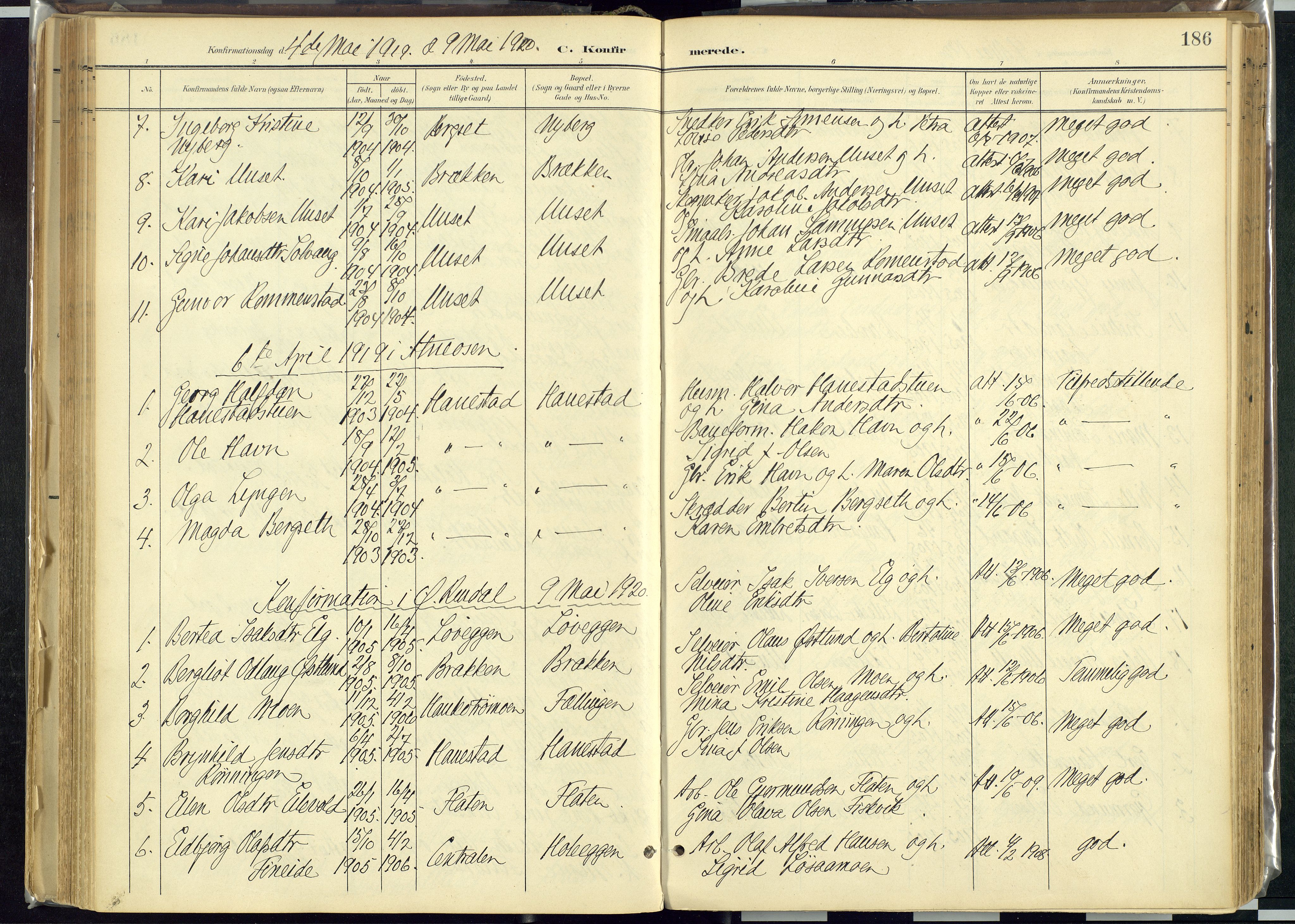 Rendalen prestekontor, SAH/PREST-054/H/Ha/Haa/L0012: Parish register (official) no. 12, 1901-1928, p. 186