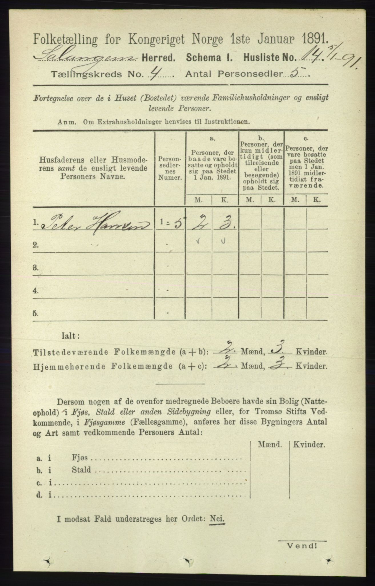 RA, 1891 census for 1921 Salangen, 1891, p. 1751