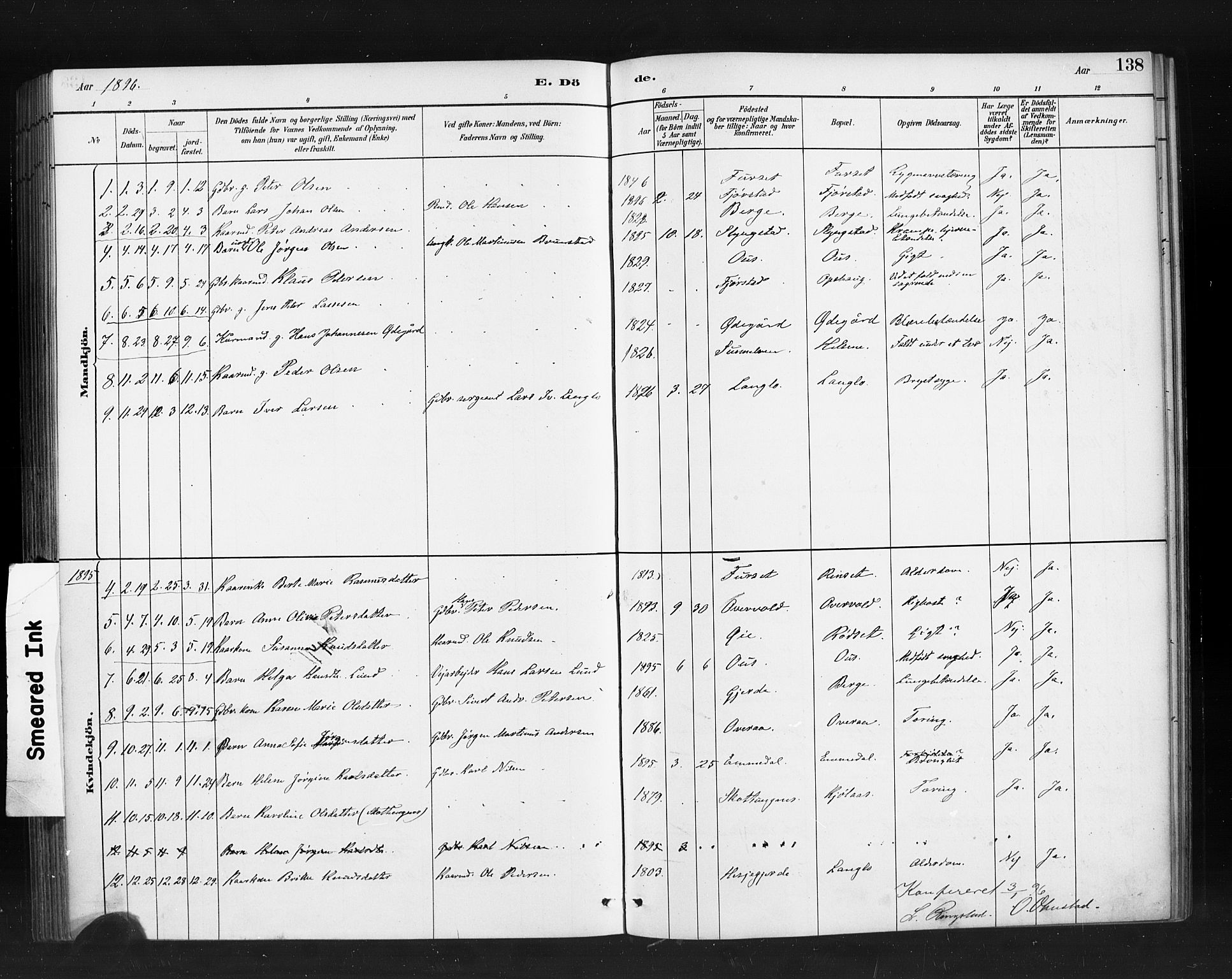 Ministerialprotokoller, klokkerbøker og fødselsregistre - Møre og Romsdal, SAT/A-1454/520/L0283: Parish register (official) no. 520A12, 1882-1898, p. 138