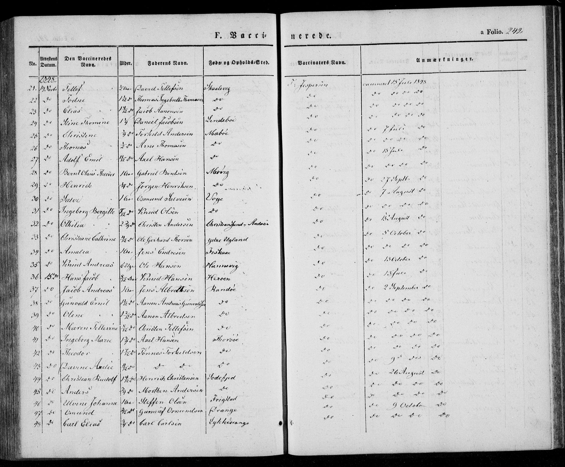 Oddernes sokneprestkontor, SAK/1111-0033/F/Fa/Faa/L0006: Parish register (official) no. A 6, 1838-1851, p. 242