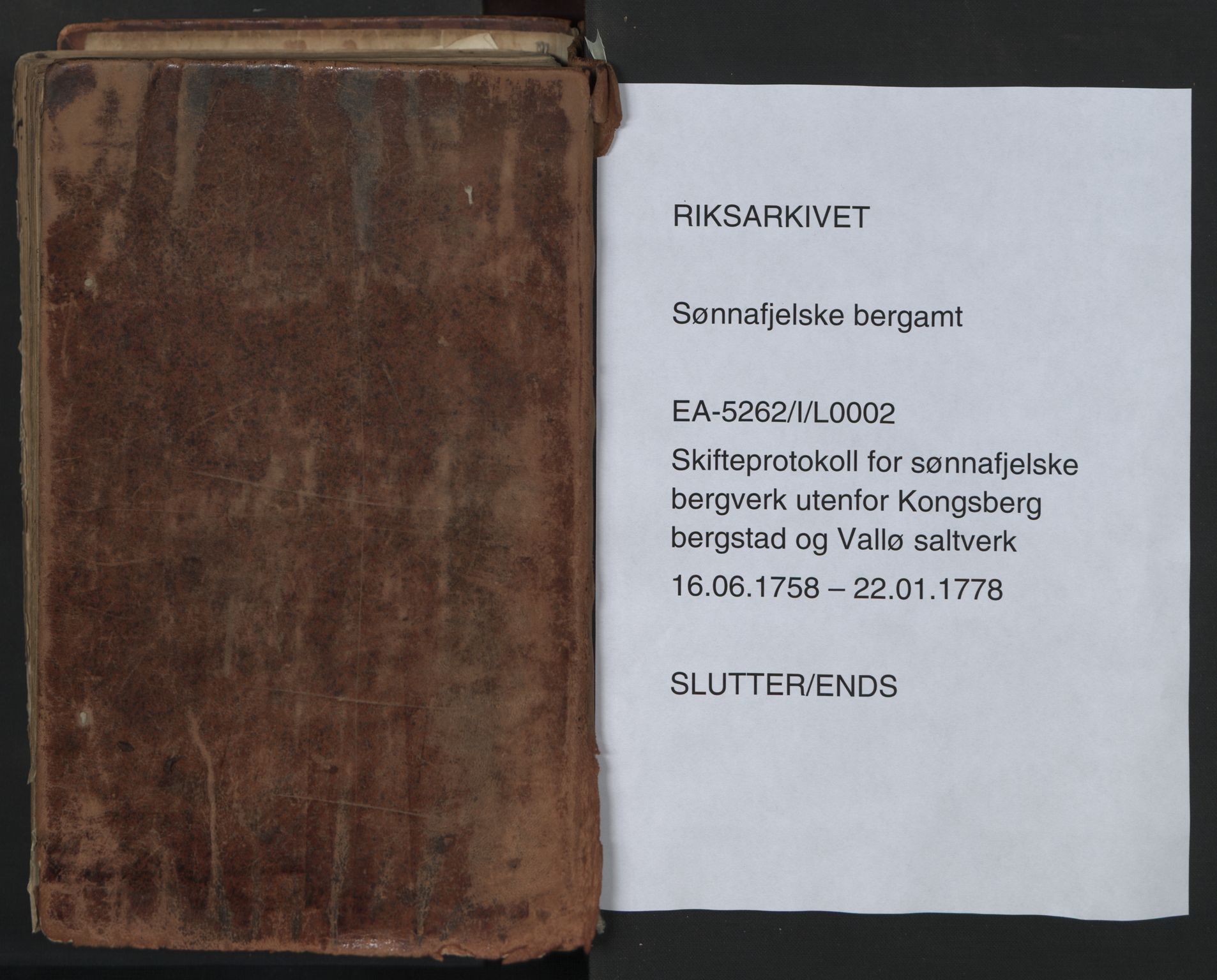 Sønnafjelske bergamt , SAKO/EA-5262/I/L0002: Skifteprotokoll for sønnafjelske bergverk utenfor Kongsberg bergstad og Vallø saltverk, 1758-1778