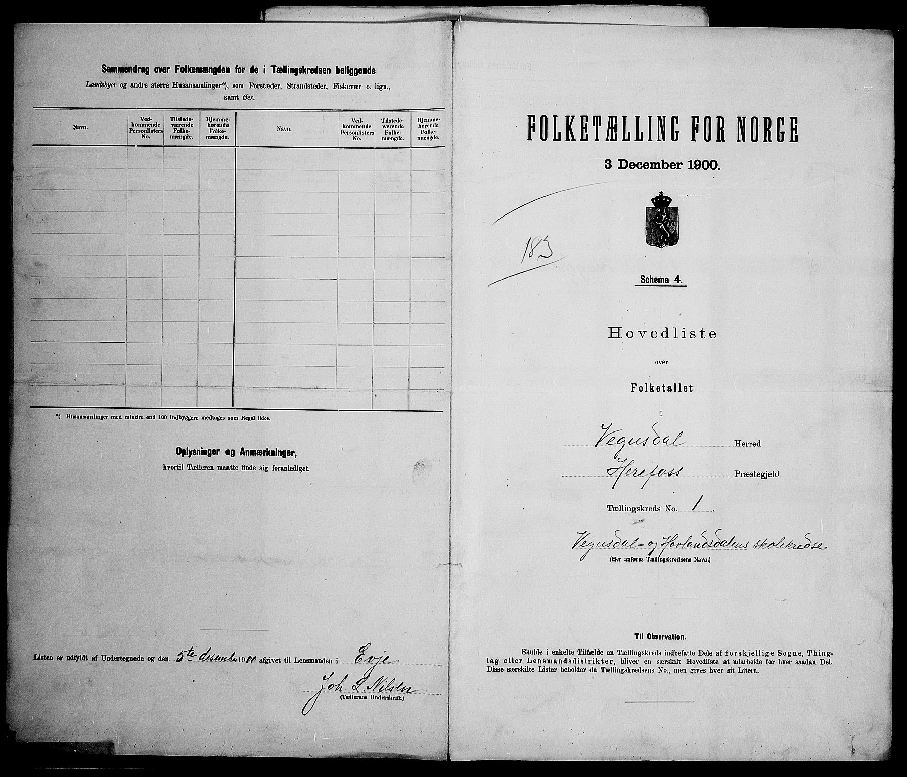 SAK, 1900 census for Vegusdal, 1900, p. 10