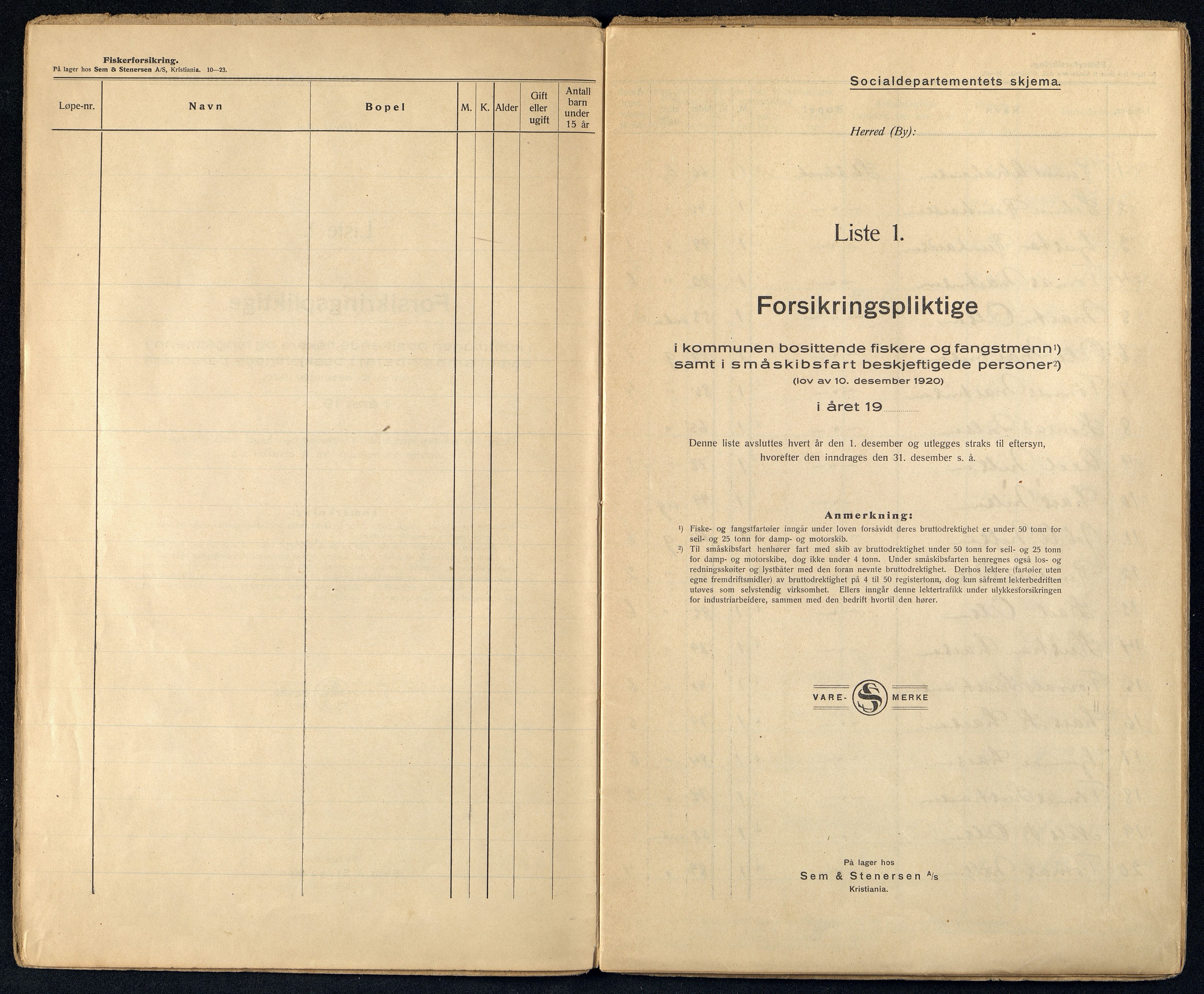 Oddernes kommune - Fiskermanntallnemnda, ARKSOR/1001OD622/F/L0001/0001: Manntall over forsikringspliktige fiskere og fangstmenn / Manntall over forsikringspliktige fiskere og fangstmenn, 1927