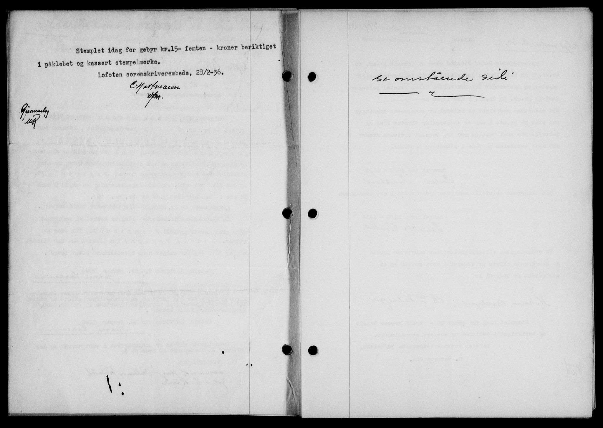 Lofoten sorenskriveri, AV/SAT-A-0017/1/2/2C/L0033b: Mortgage book no. 33b, 1936-1936, Diary no: : 398/1936