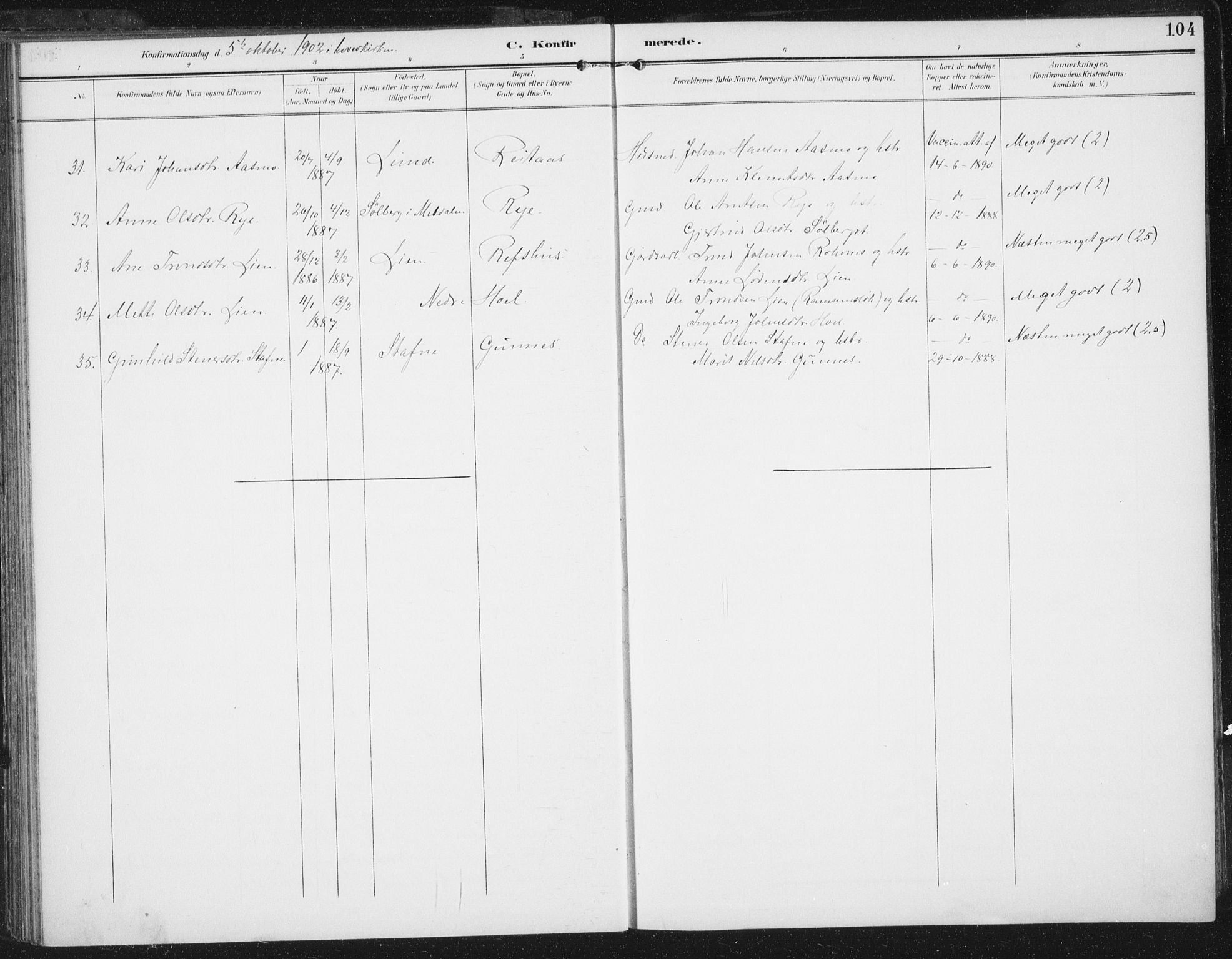 Ministerialprotokoller, klokkerbøker og fødselsregistre - Sør-Trøndelag, AV/SAT-A-1456/674/L0872: Parish register (official) no. 674A04, 1897-1907, p. 104