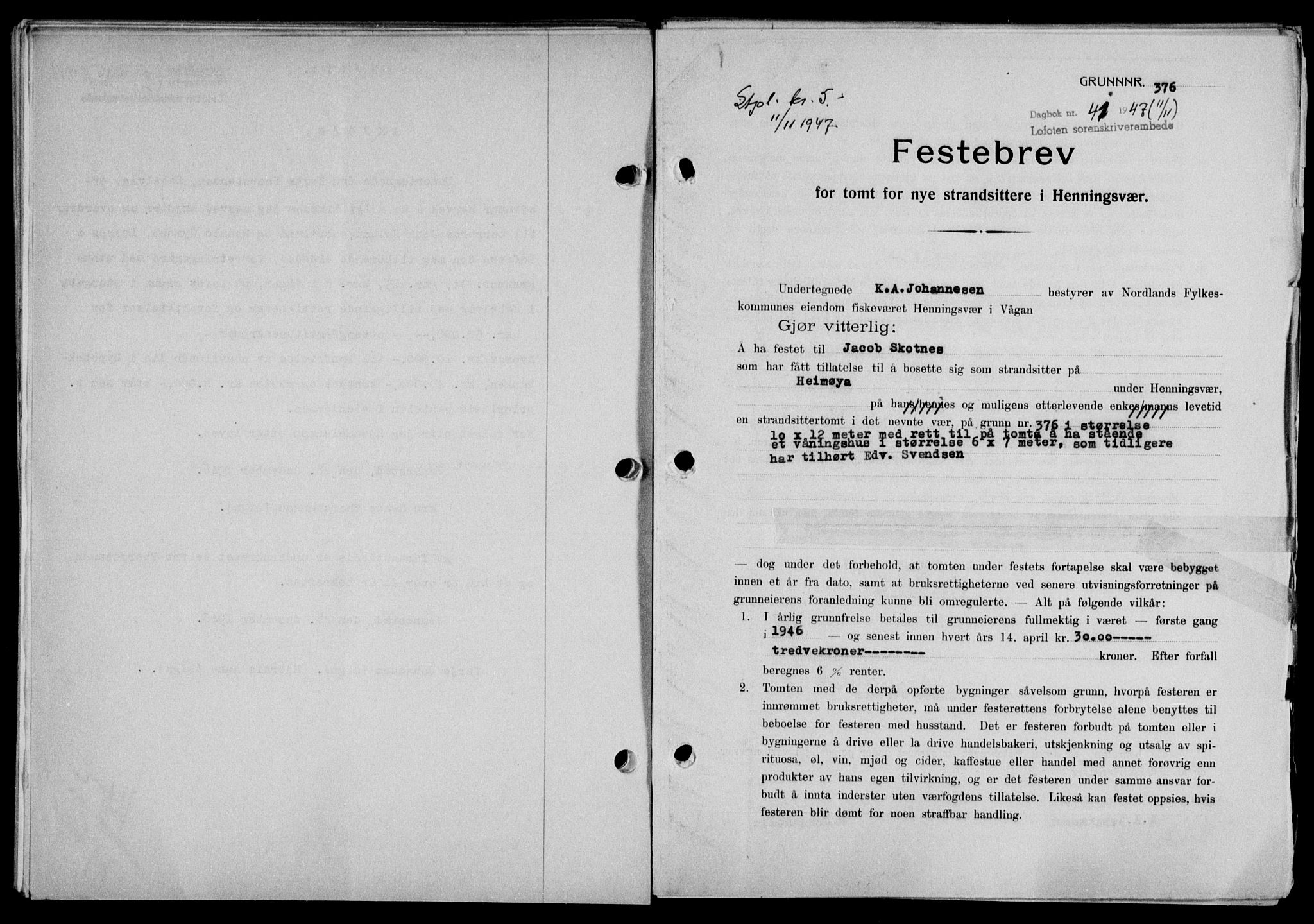 Lofoten sorenskriveri, SAT/A-0017/1/2/2C/L0015a: Mortgage book no. 15a, 1946-1947, Diary no: : 41/1947