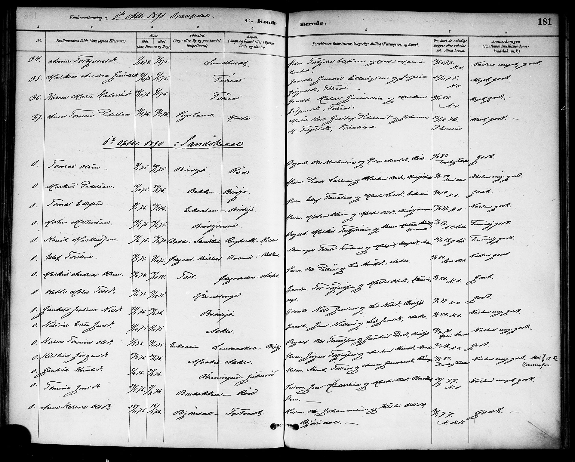 Drangedal kirkebøker, SAKO/A-258/F/Fa/L0010: Parish register (official) no. 10 /1, 1885-1894, p. 181