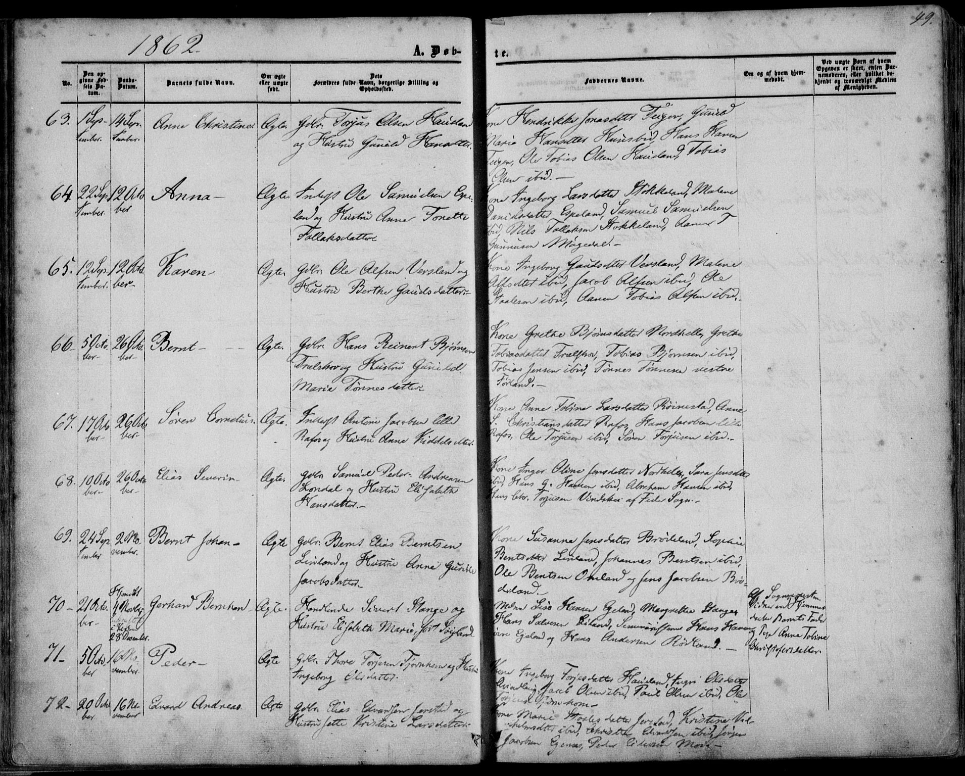 Kvinesdal sokneprestkontor, SAK/1111-0026/F/Fa/Fab/L0006: Parish register (official) no. A 6, 1857-1869, p. 49