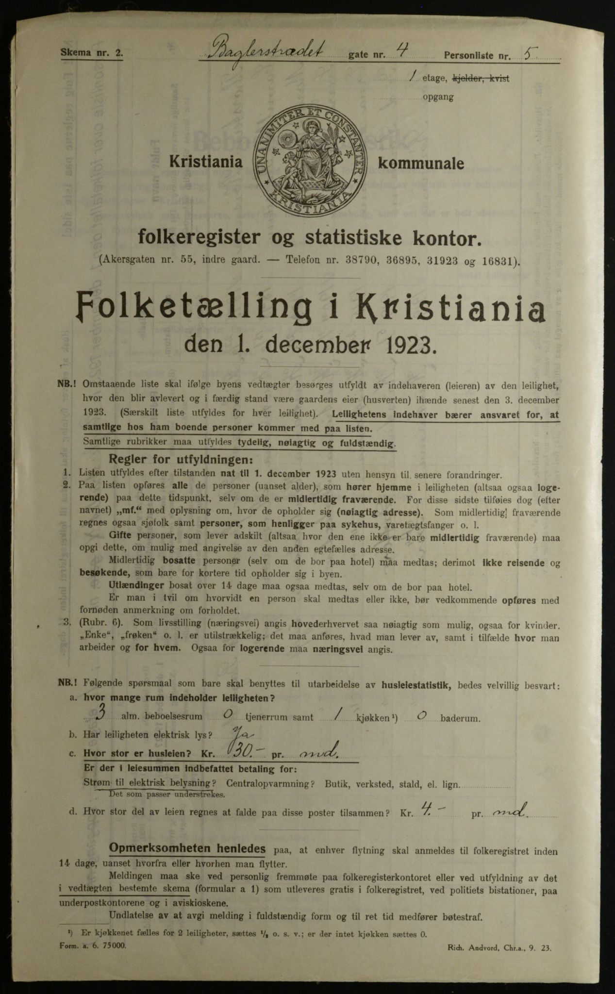 OBA, Municipal Census 1923 for Kristiania, 1923, p. 3219