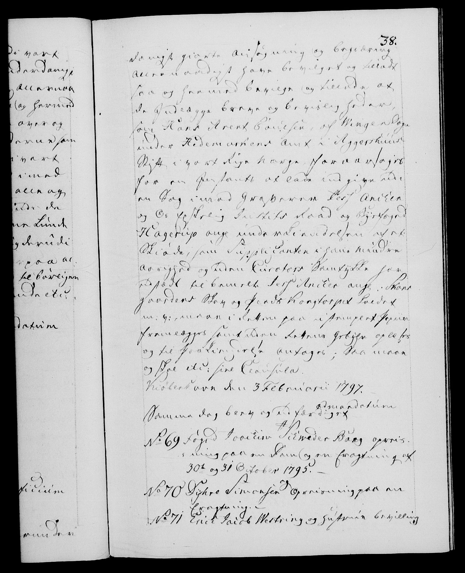 Danske Kanselli 1572-1799, RA/EA-3023/F/Fc/Fca/Fcaa/L0057: Norske registre, 1797, p. 38a
