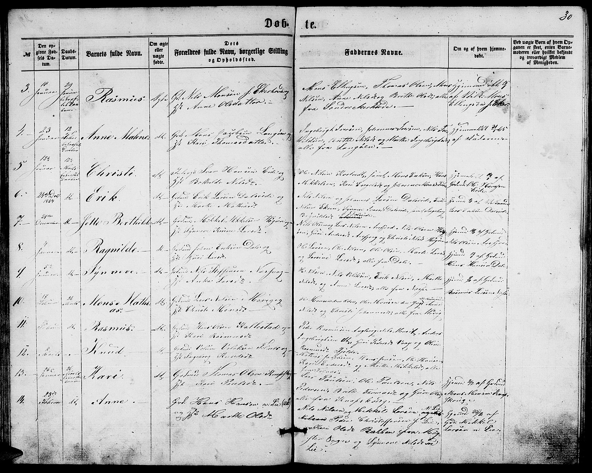 Fjell sokneprestembete, SAB/A-75301/H/Hab: Parish register (copy) no. A 1, 1861-1870, p. 30