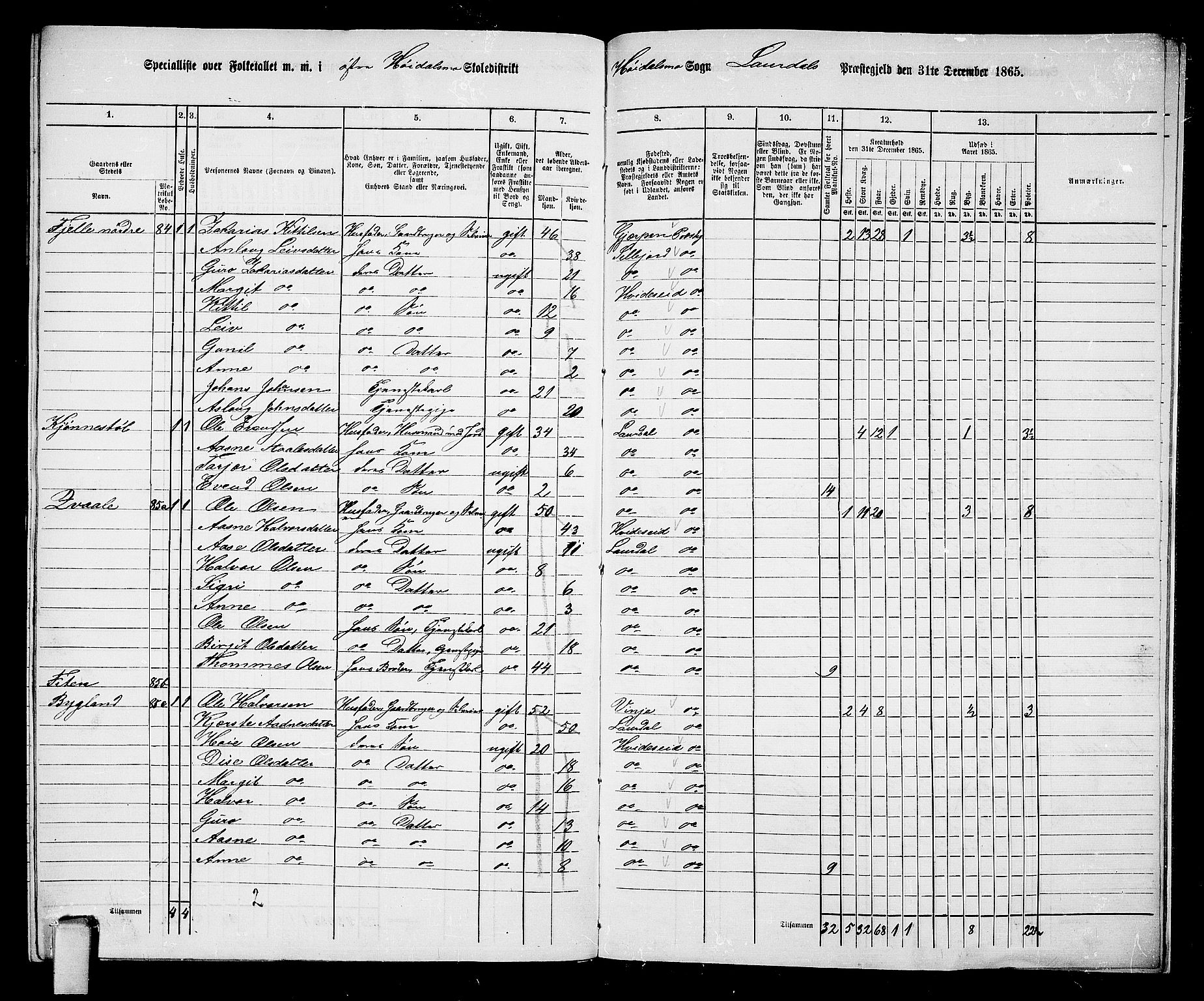 RA, 1865 census for Lårdal, 1865, p. 61