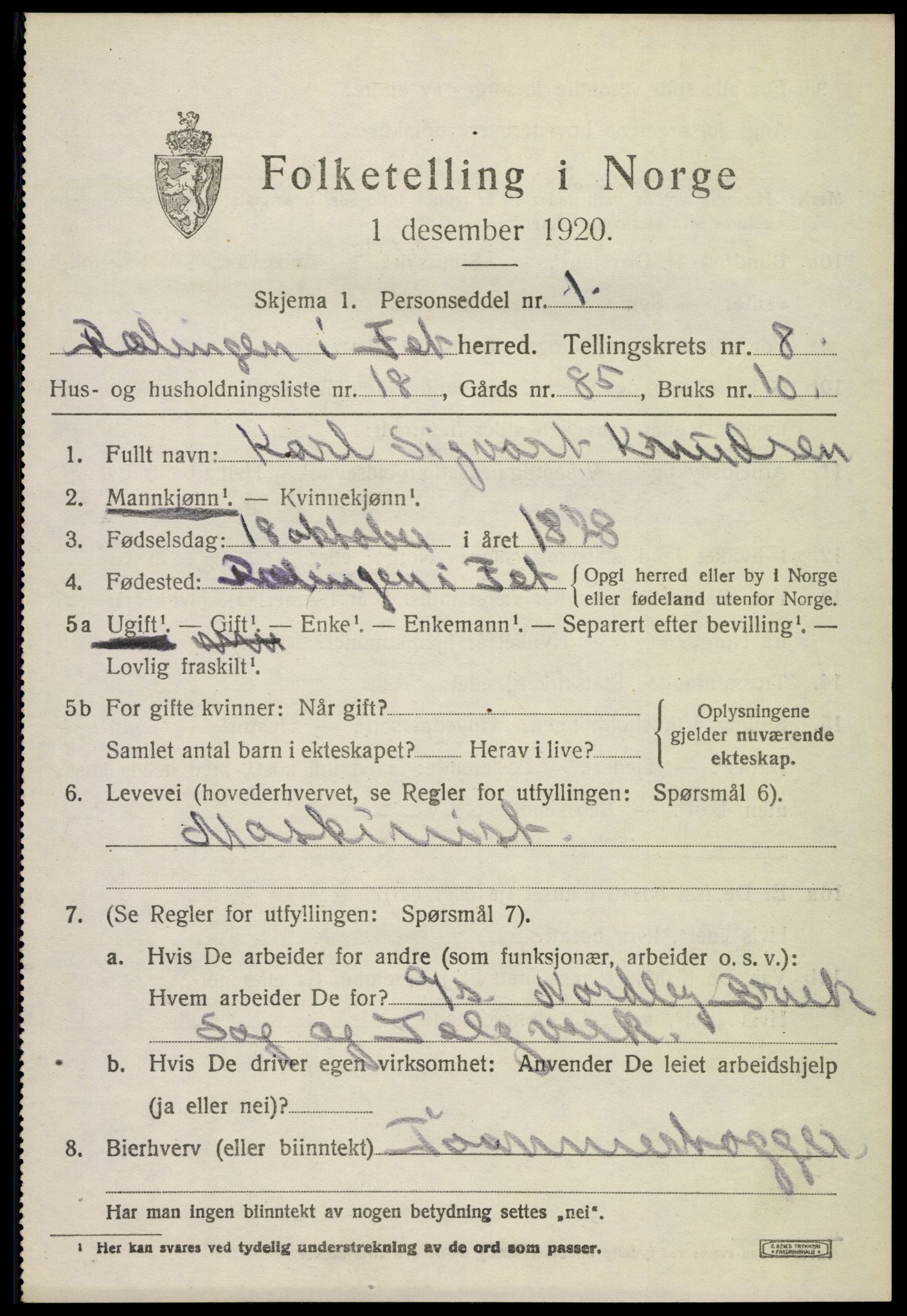 SAO, 1920 census for Fet, 1920, p. 8984