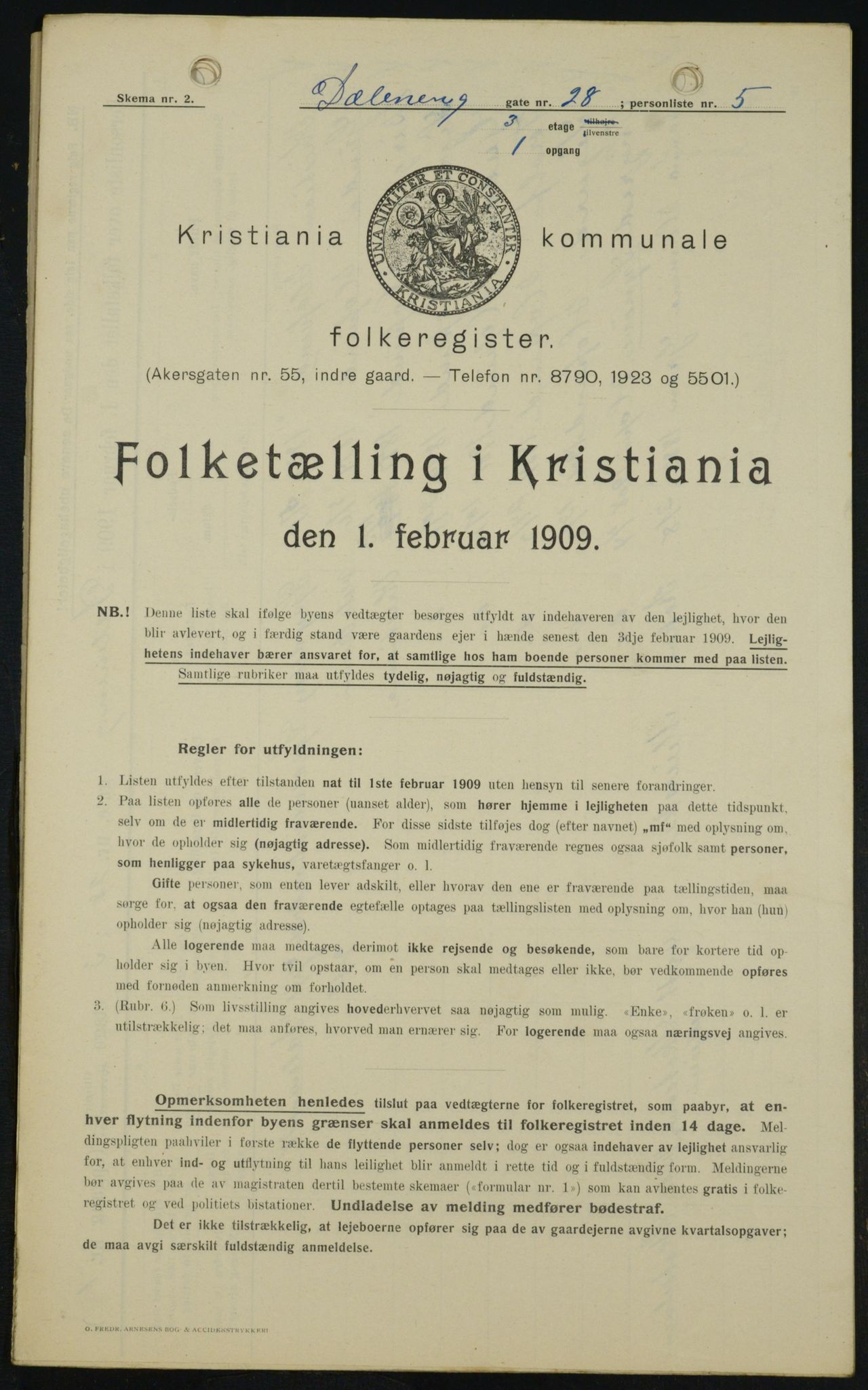 OBA, Municipal Census 1909 for Kristiania, 1909, p. 16017