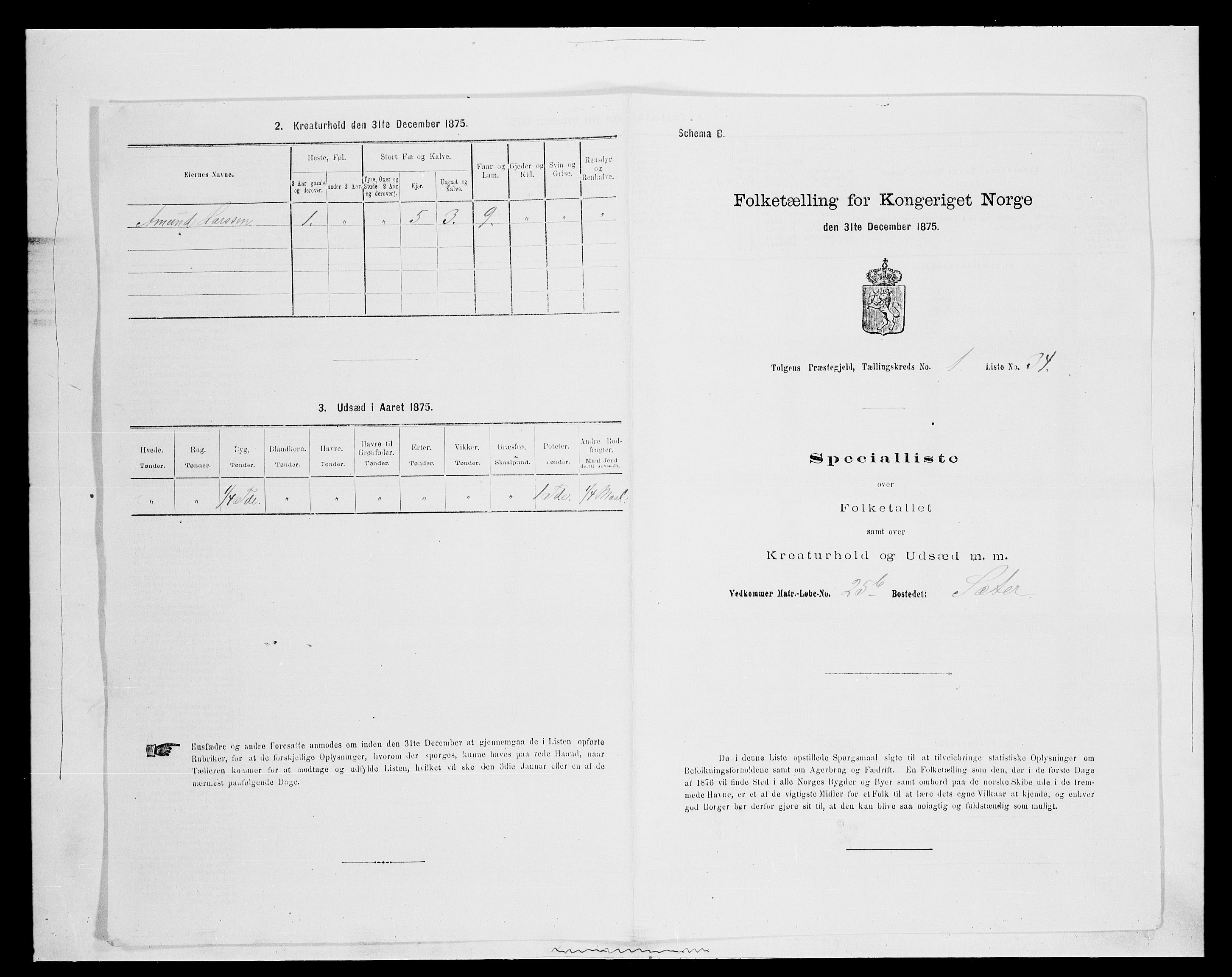 SAH, 1875 census for 0436P Tolga, 1875, p. 275