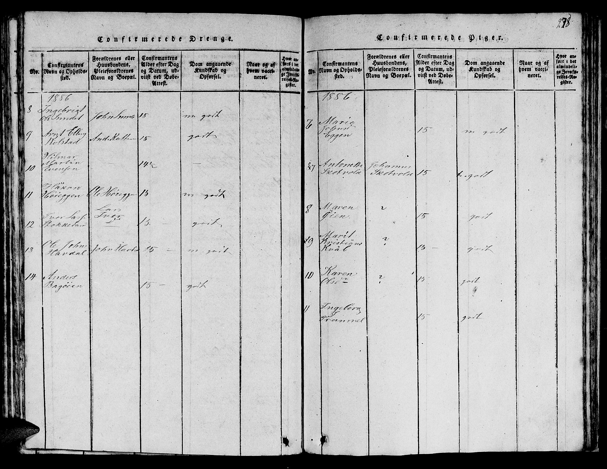 Ministerialprotokoller, klokkerbøker og fødselsregistre - Sør-Trøndelag, SAT/A-1456/613/L0393: Parish register (copy) no. 613C01, 1816-1886, p. 278