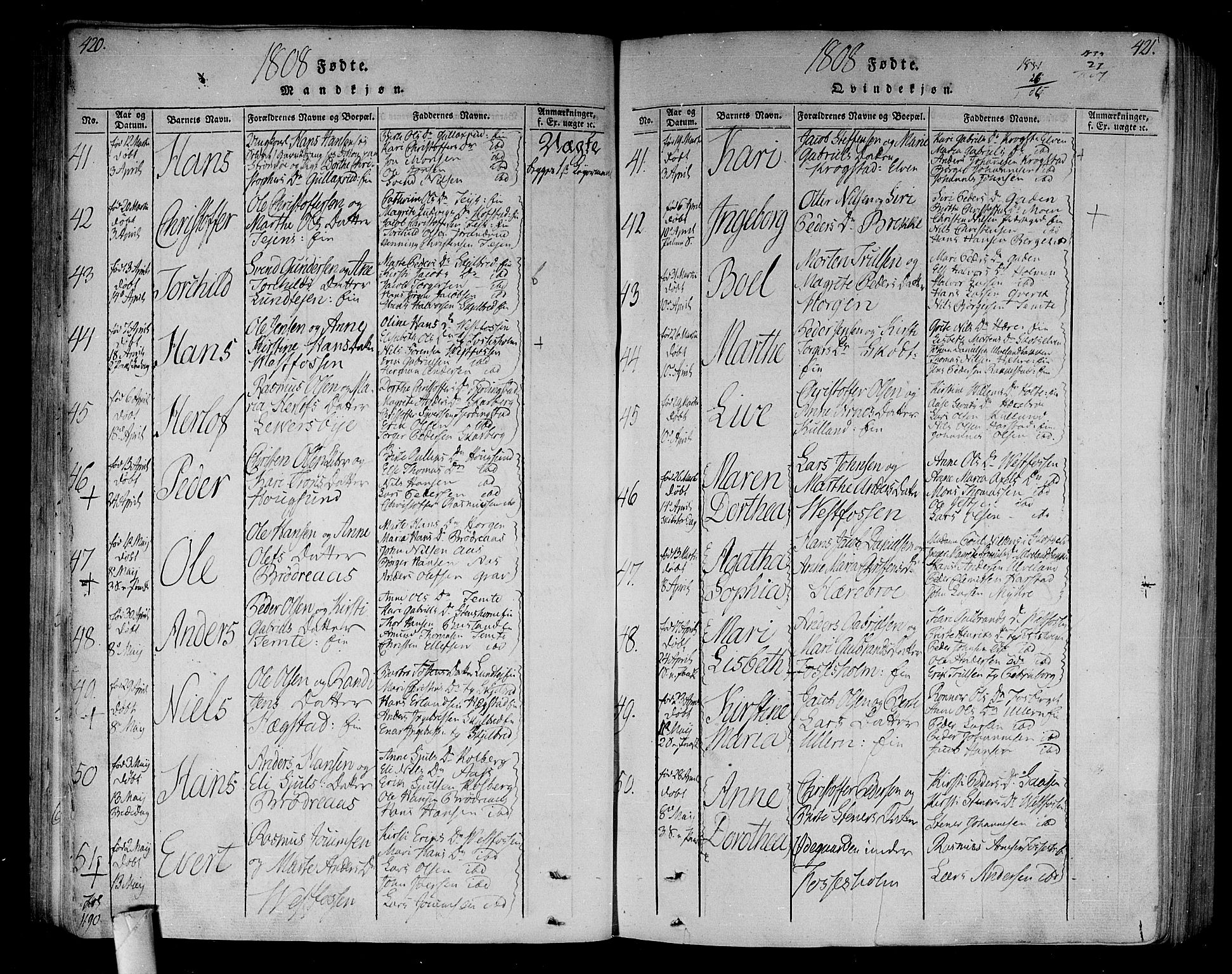 Eiker kirkebøker, AV/SAKO-A-4/F/Fa/L0010: Parish register (official) no. I 10, 1806-1815, p. 420-421