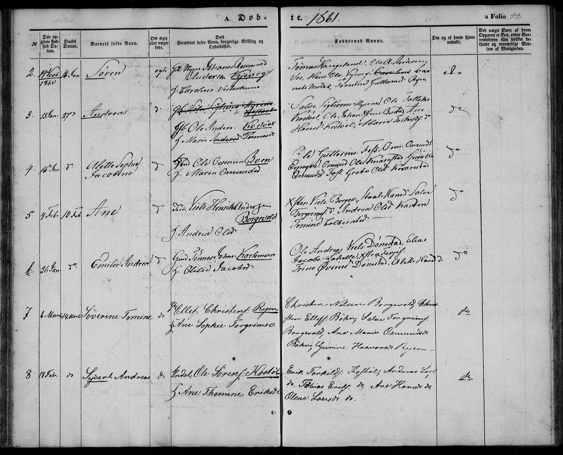 Tveit sokneprestkontor, AV/SAK-1111-0043/F/Fa/L0005: Parish register (official) no. A 5, 1853-1871, p. 42