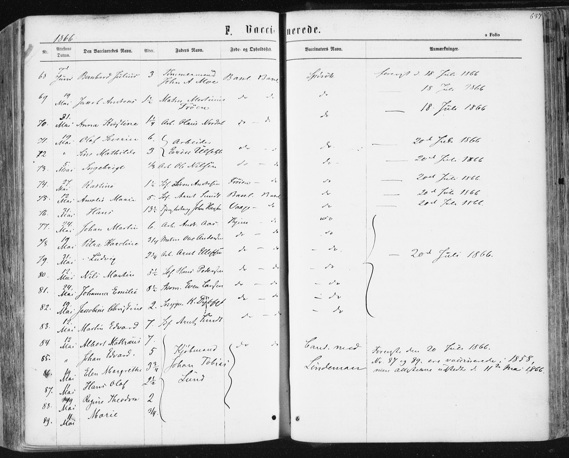 Ministerialprotokoller, klokkerbøker og fødselsregistre - Sør-Trøndelag, AV/SAT-A-1456/604/L0186: Parish register (official) no. 604A07, 1866-1877, p. 637