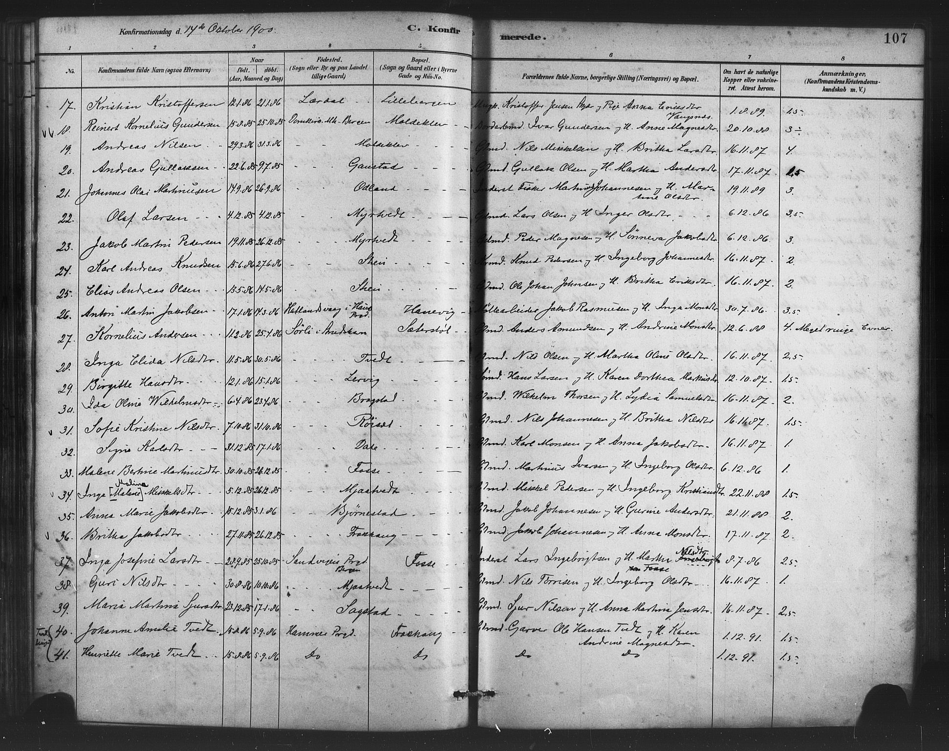 Alversund Sokneprestembete, SAB/A-73901/H/Ha/Haa/Haac/L0001: Parish register (official) no. C 1, 1882-1900, p. 107