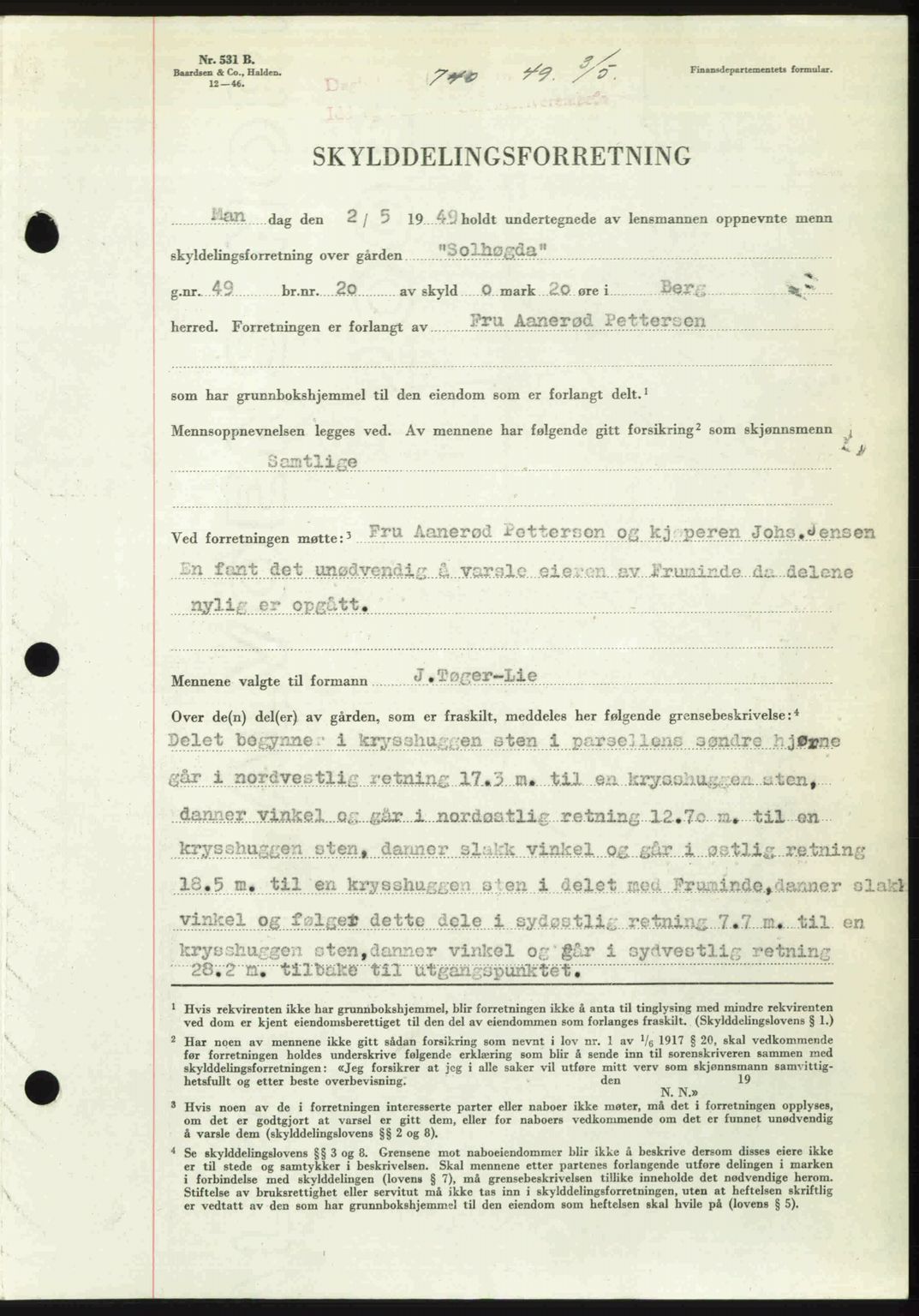 Idd og Marker sorenskriveri, AV/SAO-A-10283/G/Gb/Gbb/L0012: Mortgage book no. A12, 1949-1949, Diary no: : 740/1949