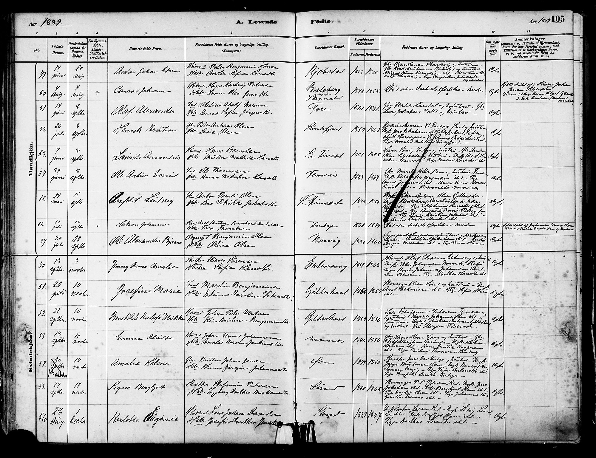 Ministerialprotokoller, klokkerbøker og fødselsregistre - Nordland, AV/SAT-A-1459/805/L0099: Parish register (official) no. 805A06, 1880-1891, p. 105