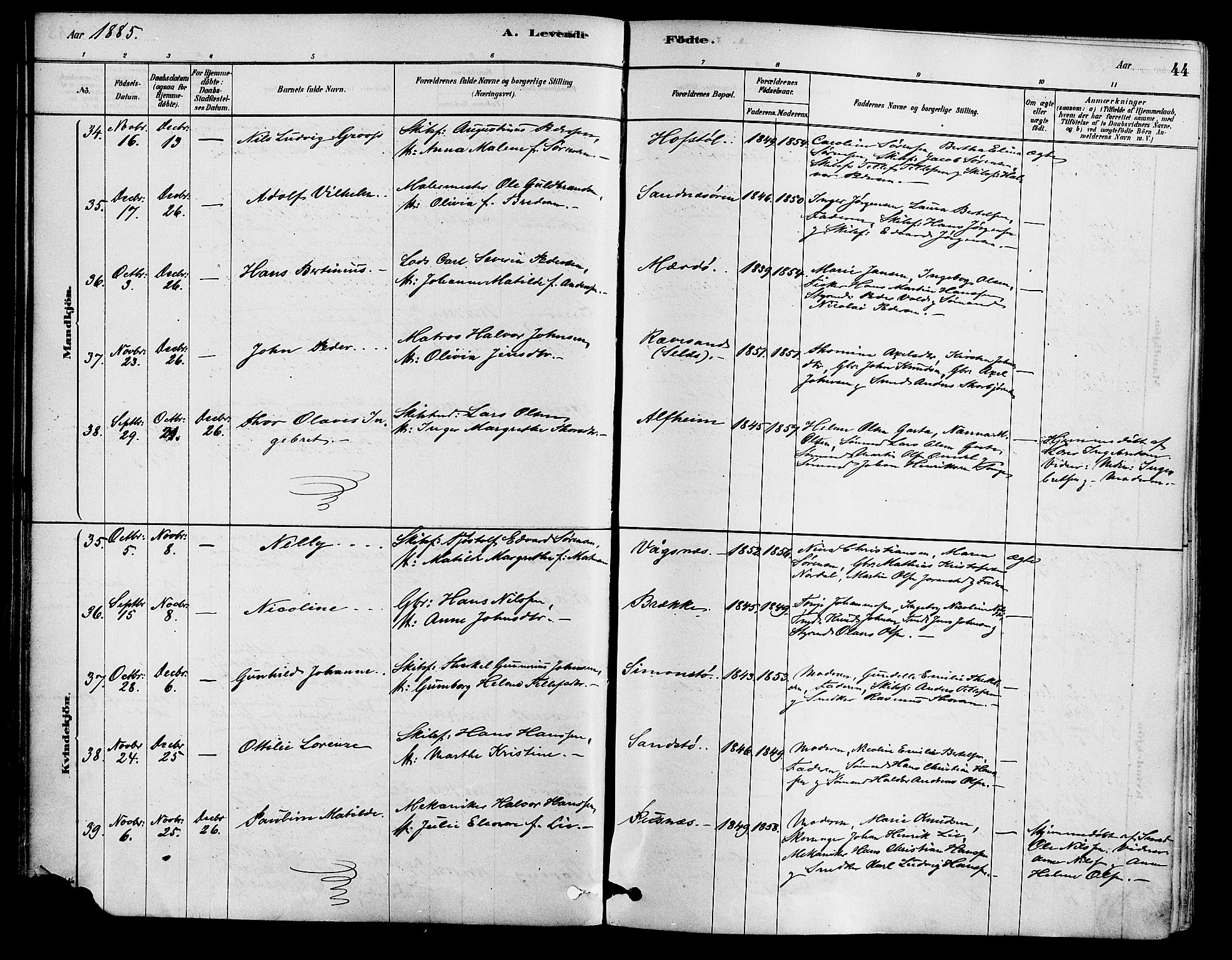 Tromøy sokneprestkontor, AV/SAK-1111-0041/F/Fa/L0009: Parish register (official) no. A 9, 1878-1896, p. 44