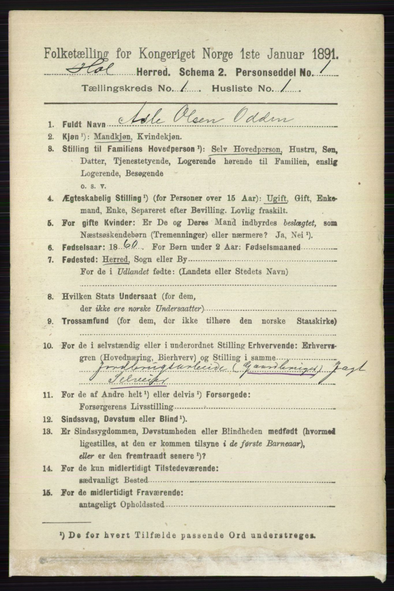 RA, 1891 census for 0620 Hol, 1891, p. 70