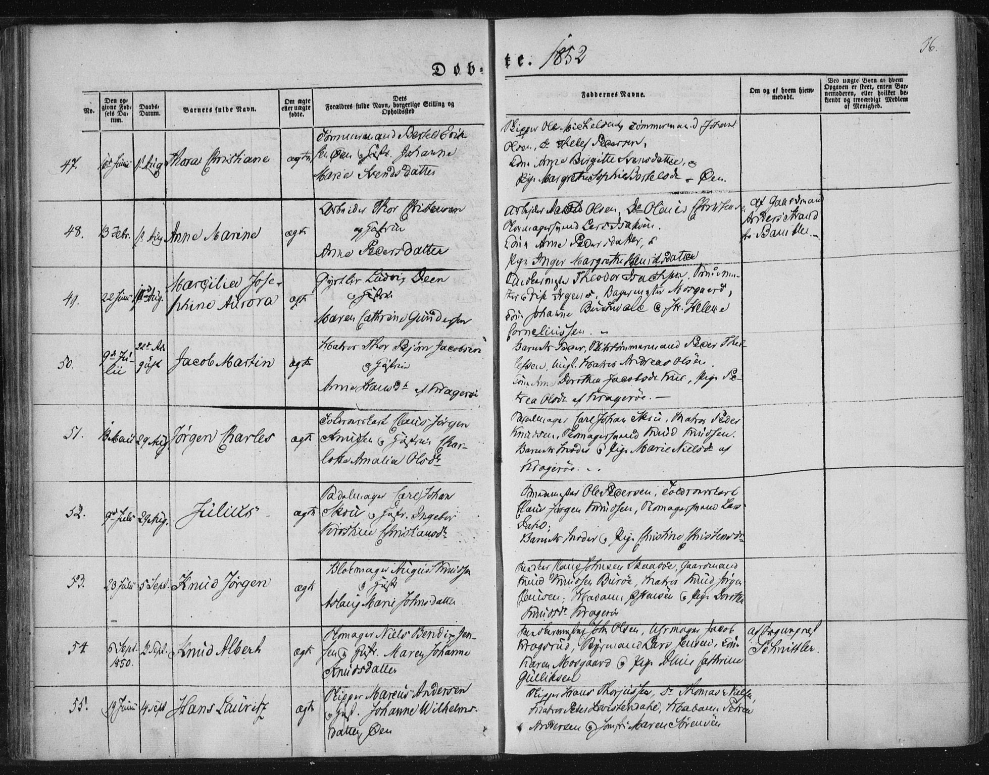 Kragerø kirkebøker, SAKO/A-278/F/Fa/L0006: Parish register (official) no. 6, 1847-1861, p. 36