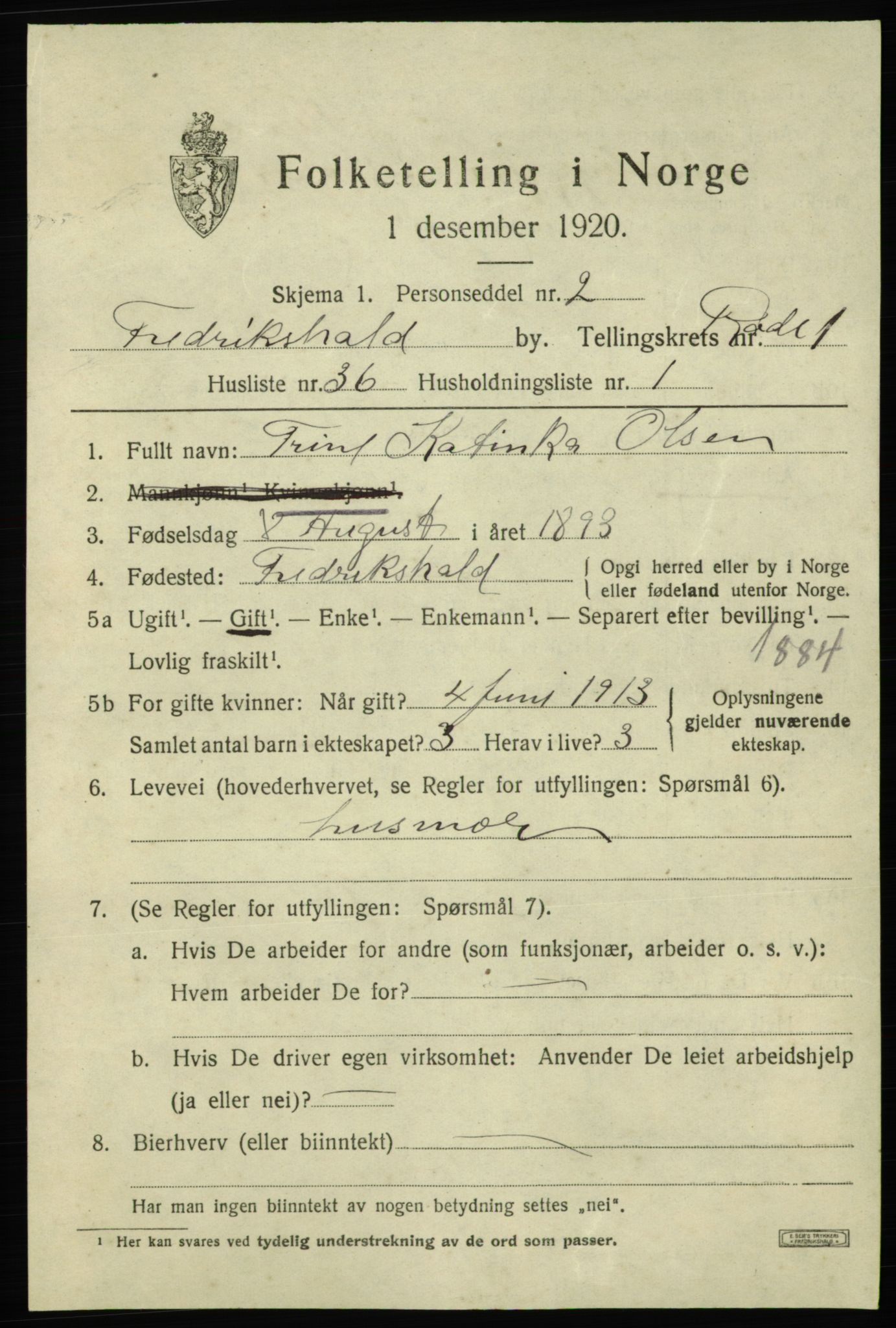SAO, 1920 census for Fredrikshald, 1920, p. 8761