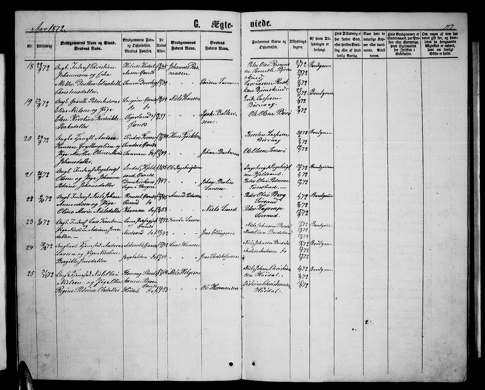 Ministerialprotokoller, klokkerbøker og fødselsregistre - Nordland, AV/SAT-A-1459/893/L1348: Parish register (copy) no. 893C03, 1867-1877, p. 157