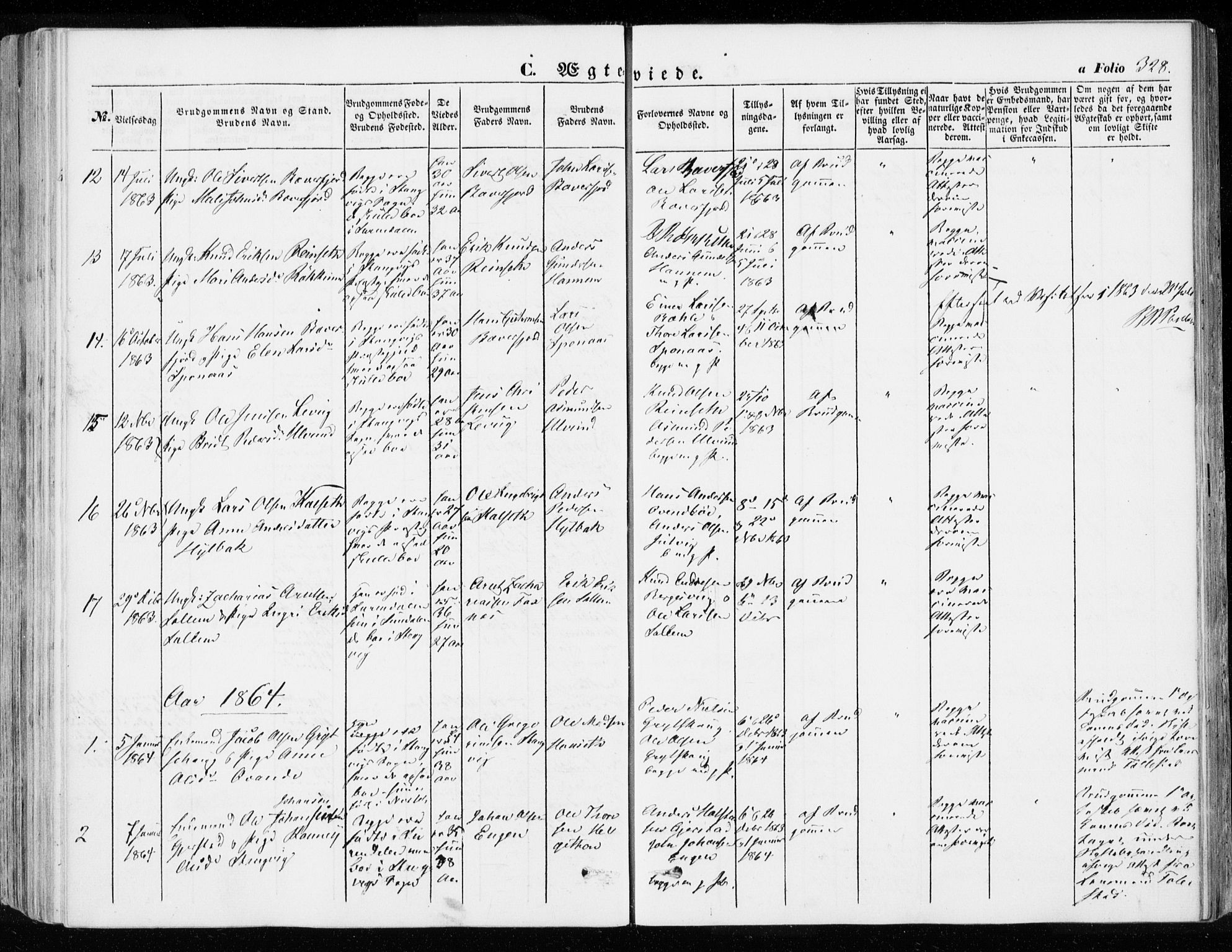 Ministerialprotokoller, klokkerbøker og fødselsregistre - Møre og Romsdal, SAT/A-1454/592/L1026: Parish register (official) no. 592A04, 1849-1867, p. 328