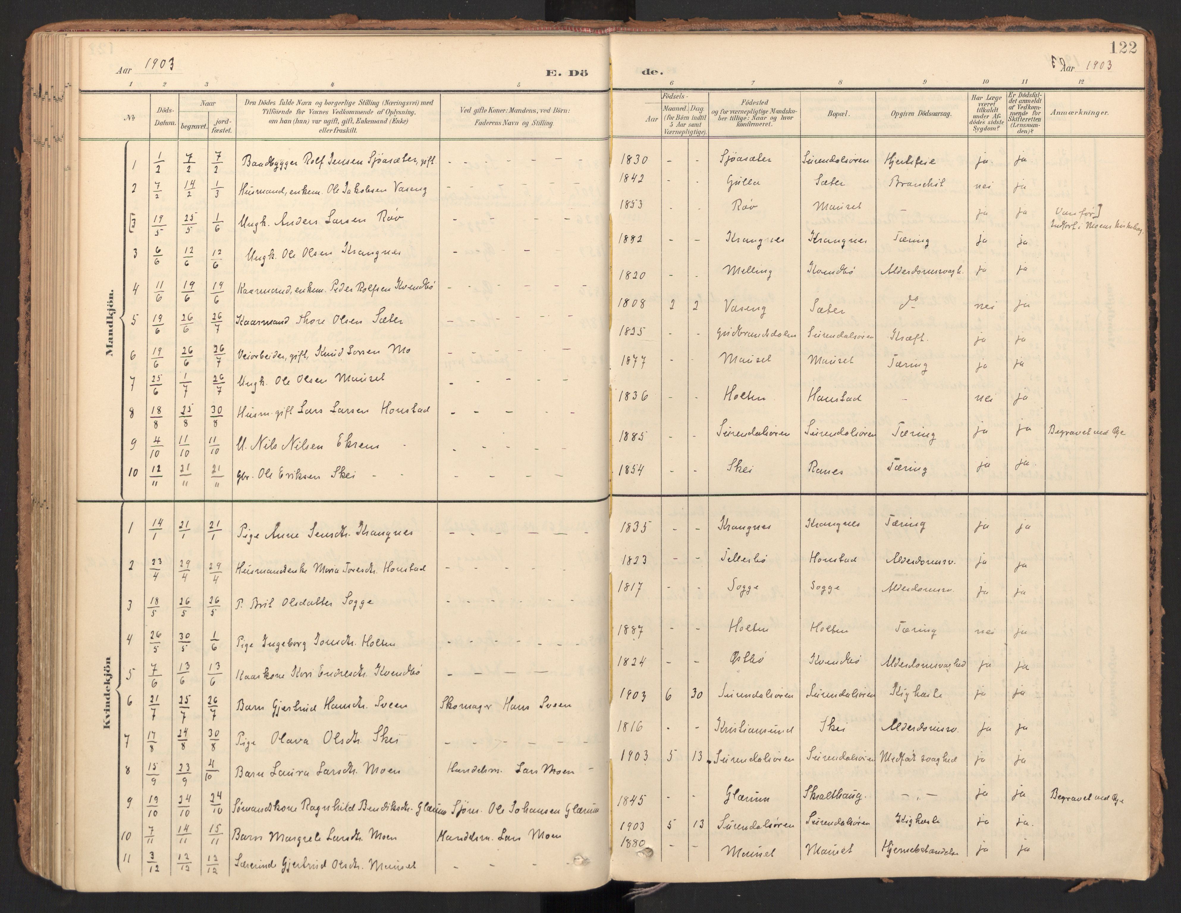 Ministerialprotokoller, klokkerbøker og fødselsregistre - Møre og Romsdal, AV/SAT-A-1454/596/L1057: Parish register (official) no. 596A02, 1900-1917, p. 122