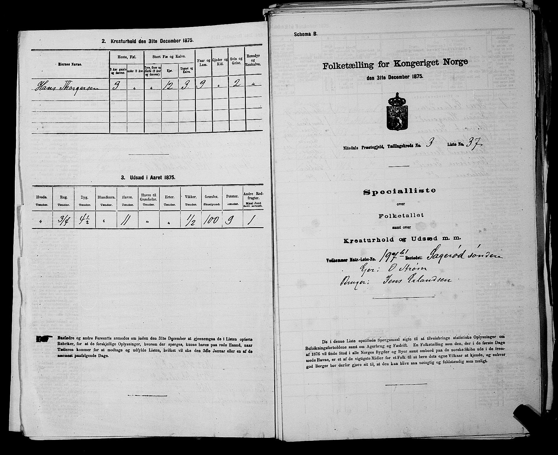 RA, 1875 census for 0233P Nittedal, 1875, p. 401