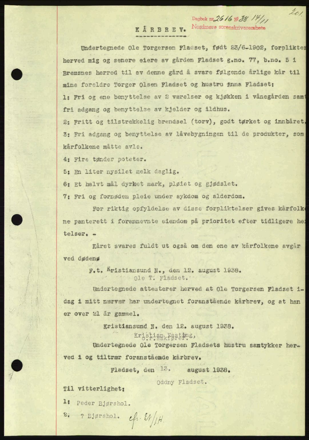Nordmøre sorenskriveri, SAT/A-4132/1/2/2Ca: Mortgage book no. B84, 1938-1939, Diary no: : 2616/1938