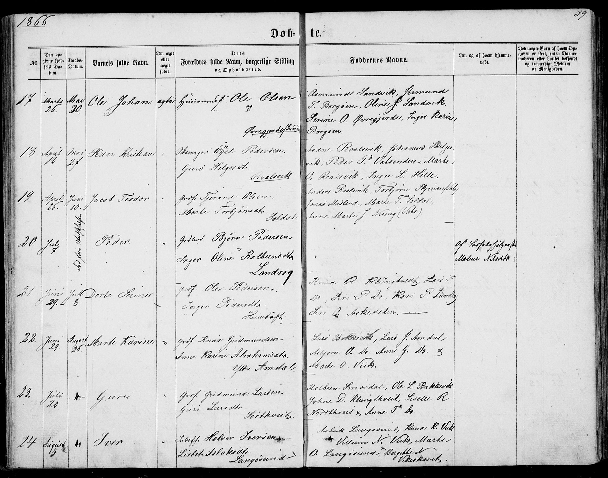 Nedstrand sokneprestkontor, AV/SAST-A-101841/01/IV: Parish register (official) no. A 9, 1861-1876, p. 39