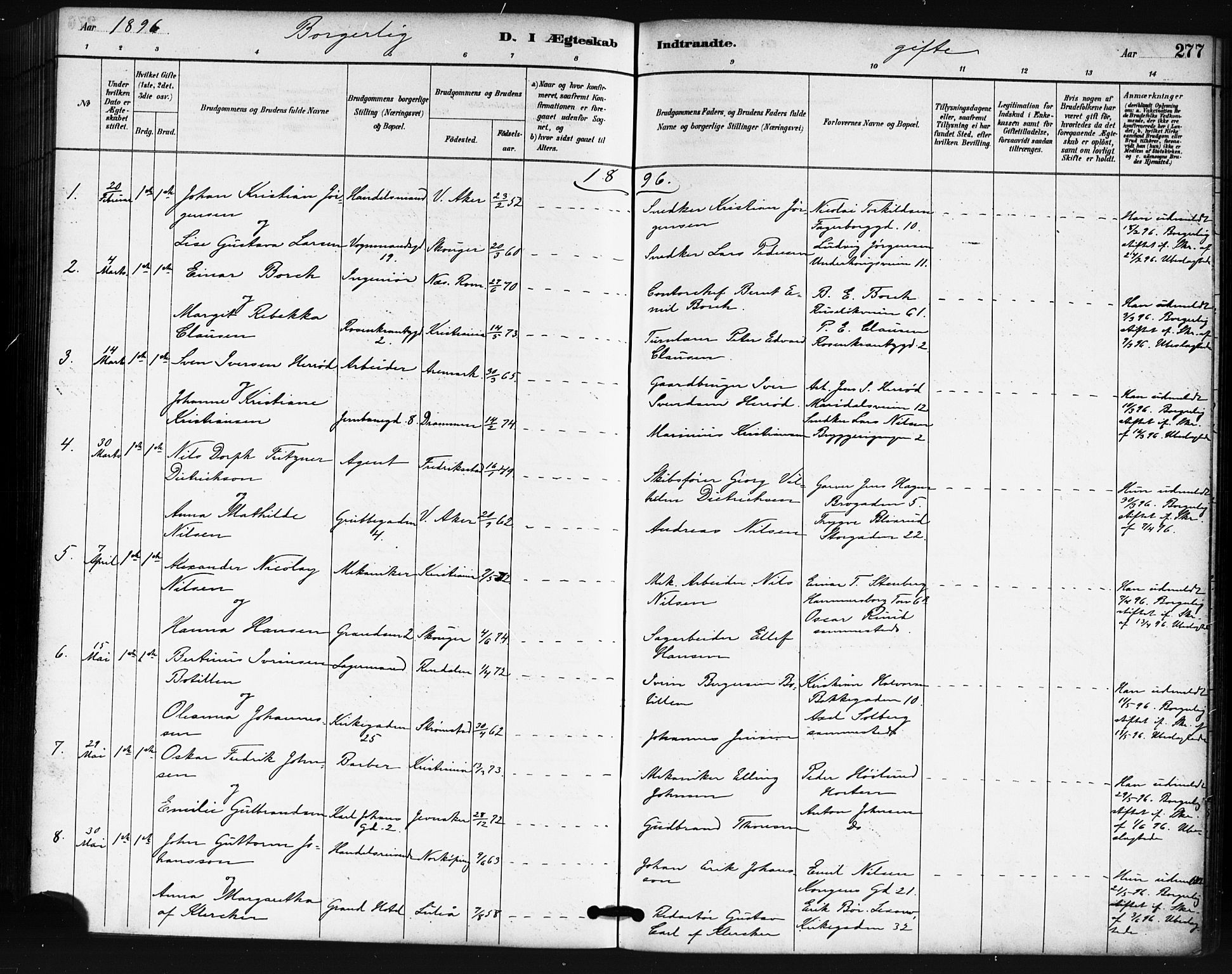 Oslo domkirke Kirkebøker, SAO/A-10752/F/Fa/L0032: Parish register (official) no. 32, 1885-1902, p. 277