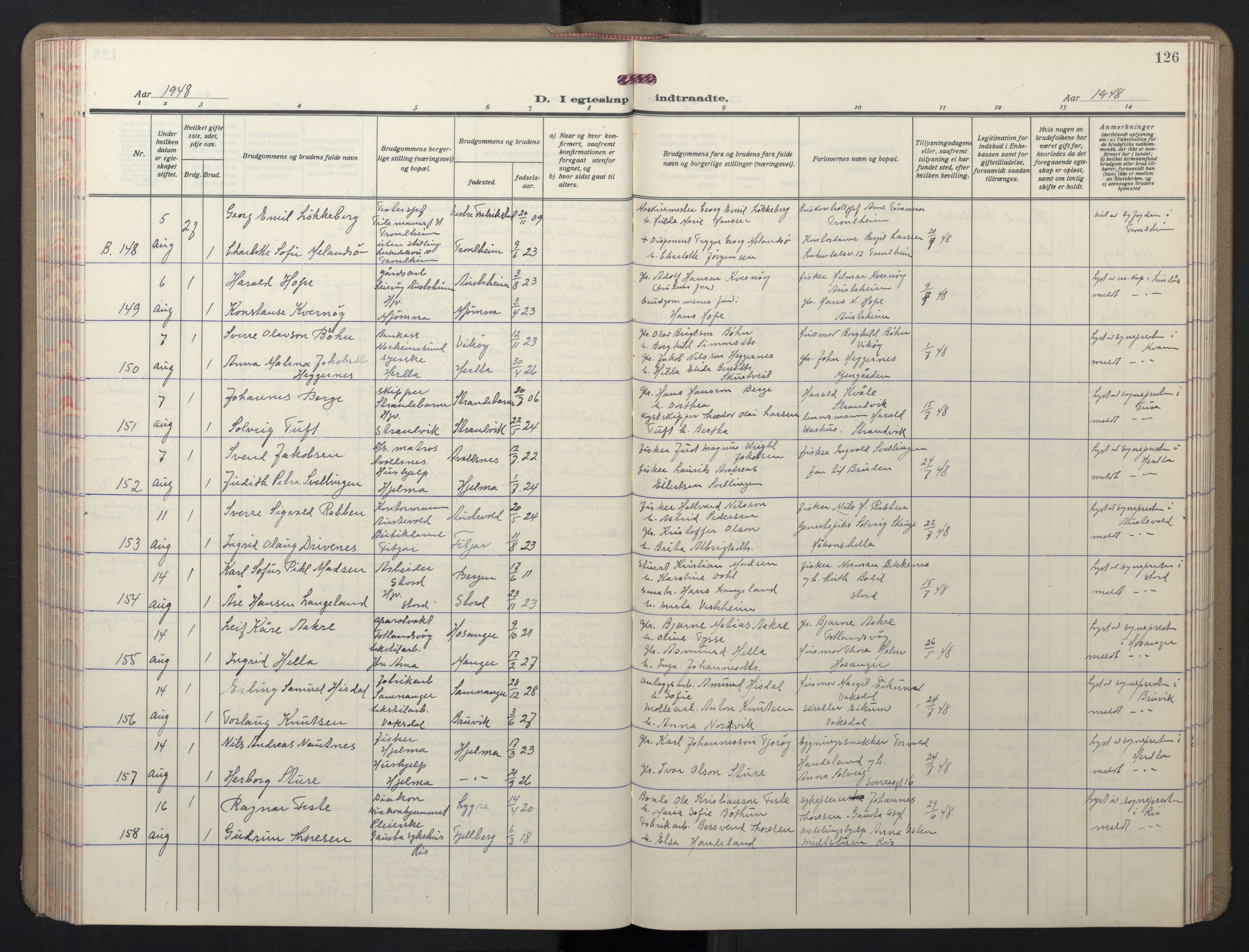 Domkirken sokneprestembete, SAB/A-74801/H/Hab/L0035: Parish register (copy) no. D 7, 1941-1953, p. 126
