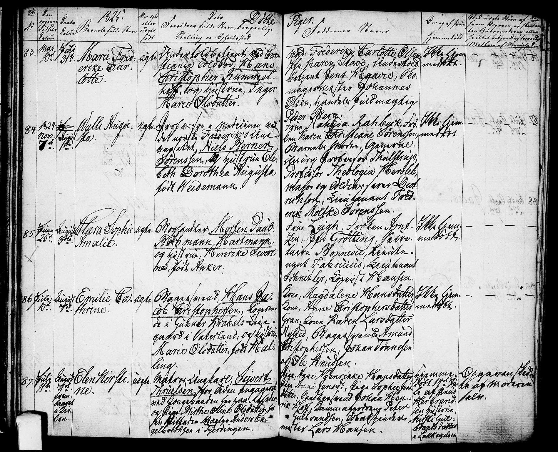 Oslo domkirke Kirkebøker, SAO/A-10752/F/Fa/L0010: Parish register (official) no. 10, 1824-1830, p. 84-85