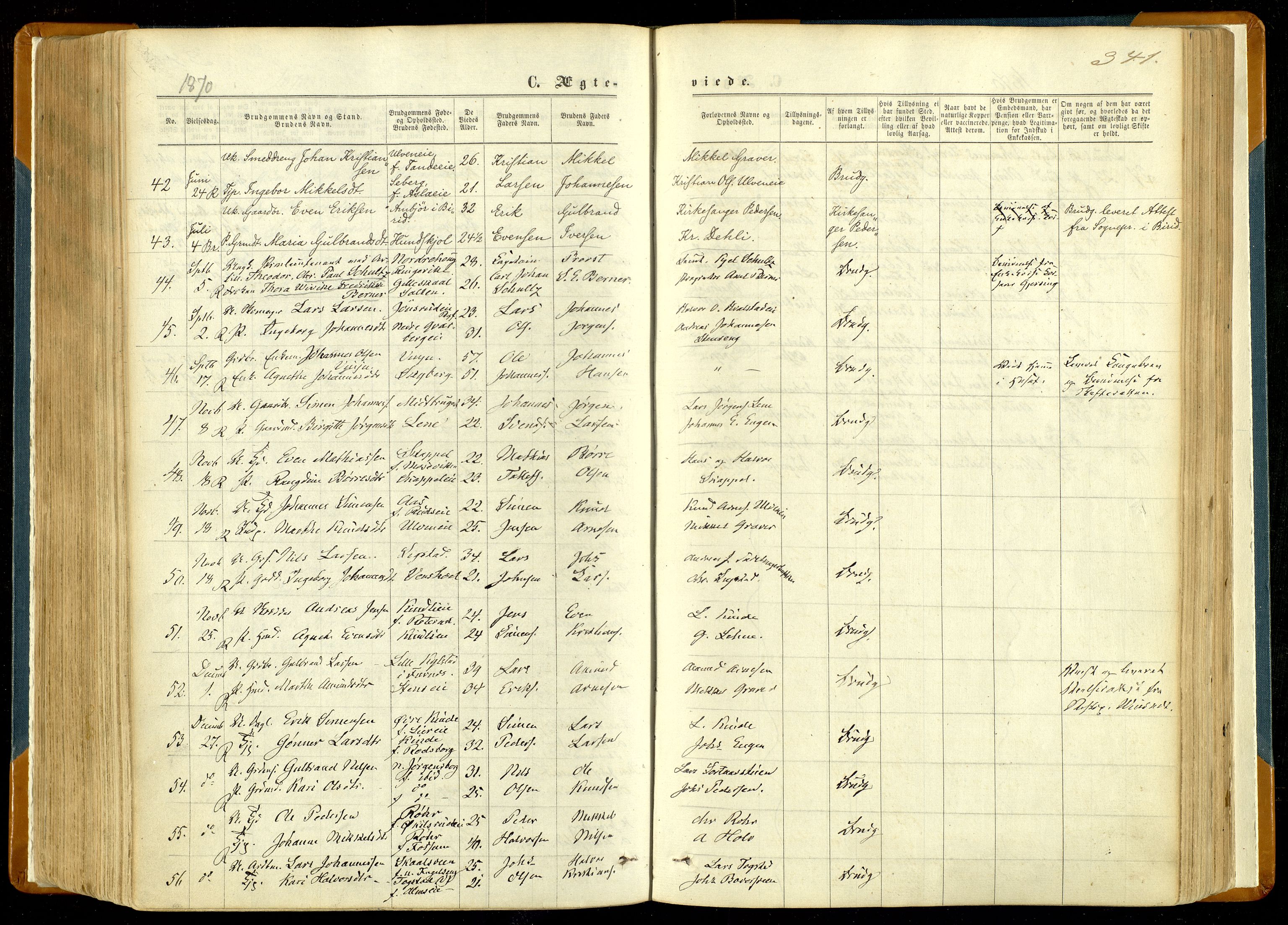 Ringsaker prestekontor, AV/SAH-PREST-014/K/Ka/L0011: Parish register (official) no. 11, 1870-1878, p. 341