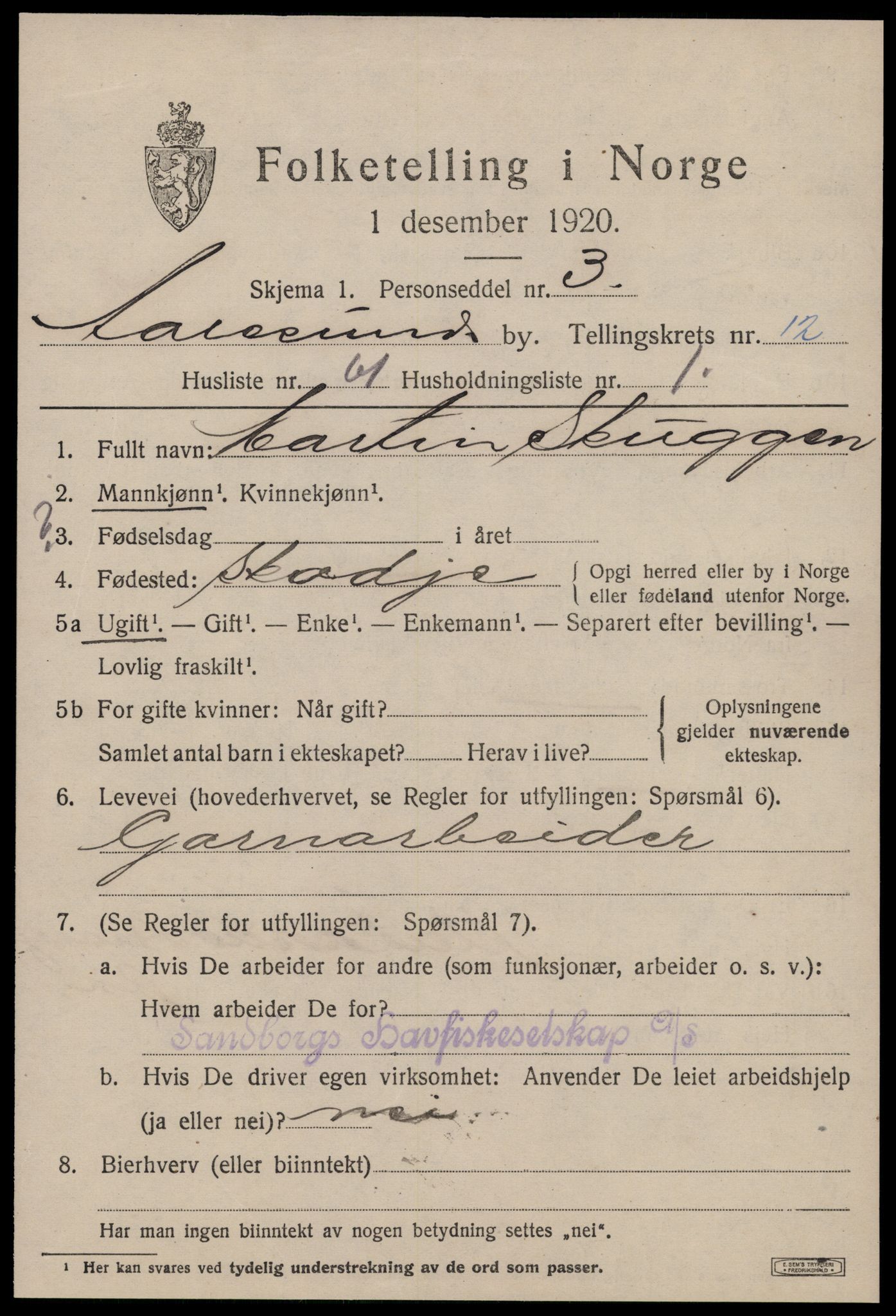 SAT, 1920 census for Ålesund, 1920, p. 27846