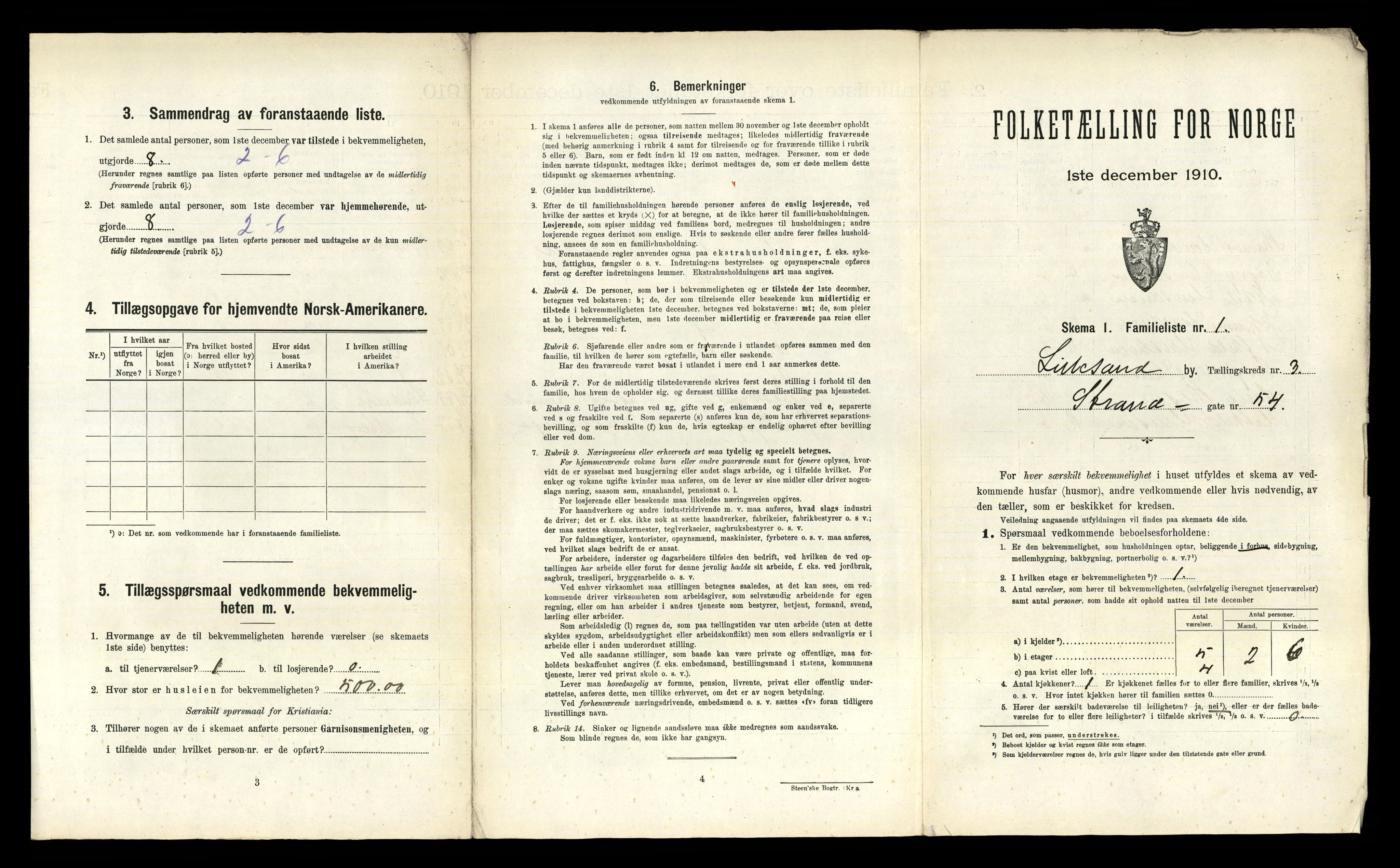 RA, 1910 census for Lillesand, 1910, p. 862