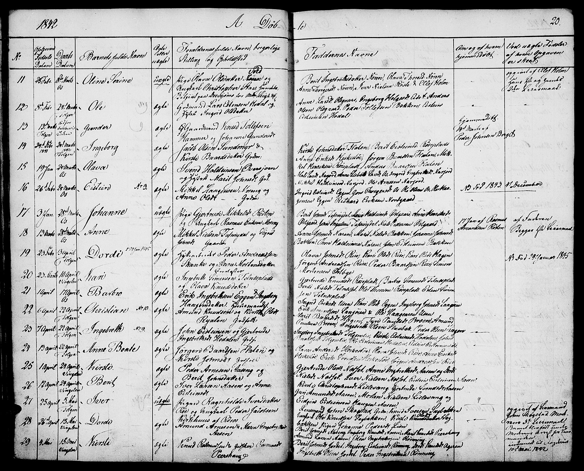 Tolga prestekontor, AV/SAH-PREST-062/K/L0005: Parish register (official) no. 5, 1836-1852, p. 20