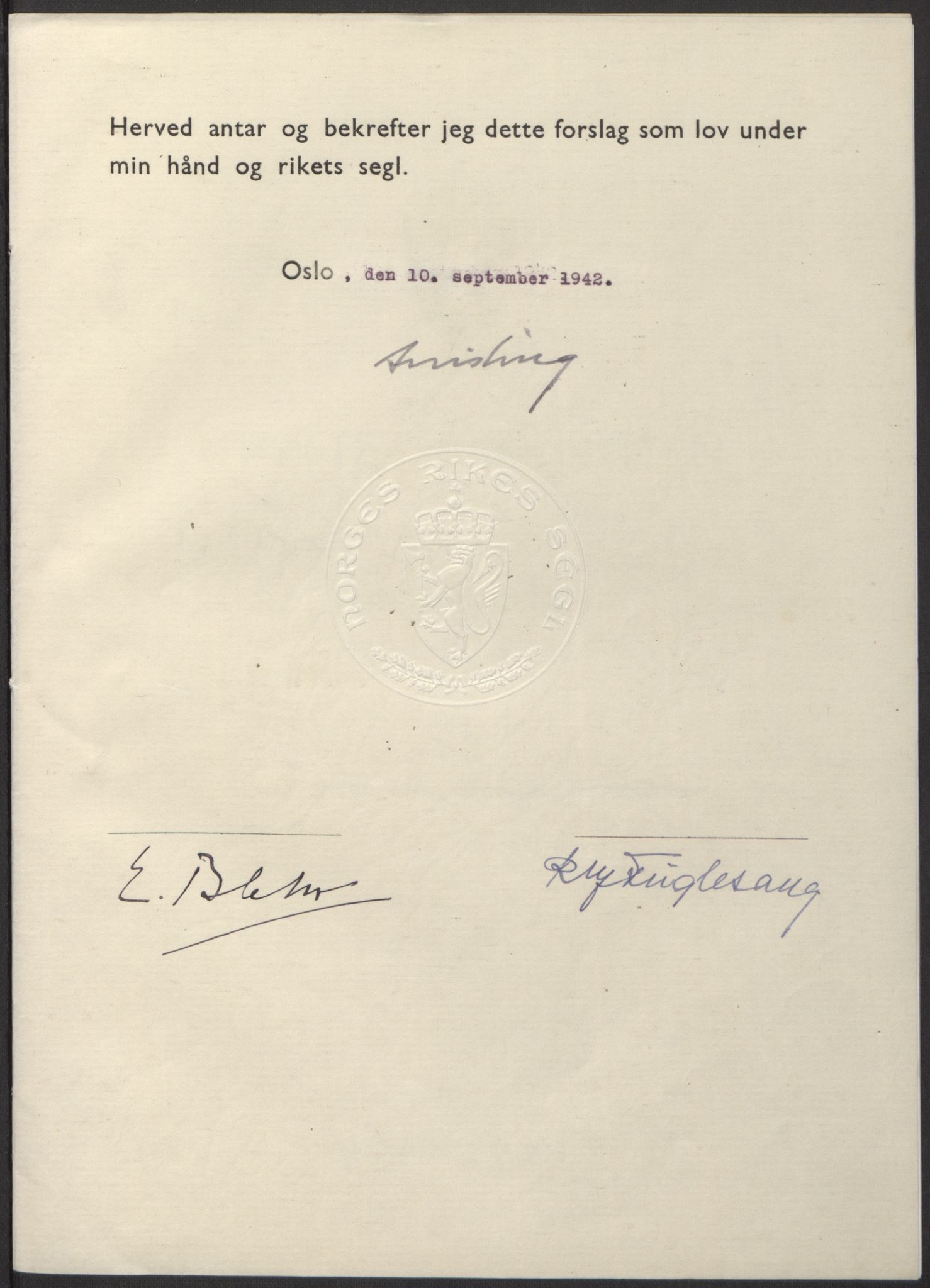 NS-administrasjonen 1940-1945 (Statsrådsekretariatet, de kommisariske statsråder mm), RA/S-4279/D/Db/L0098: Lover II, 1942, p. 378