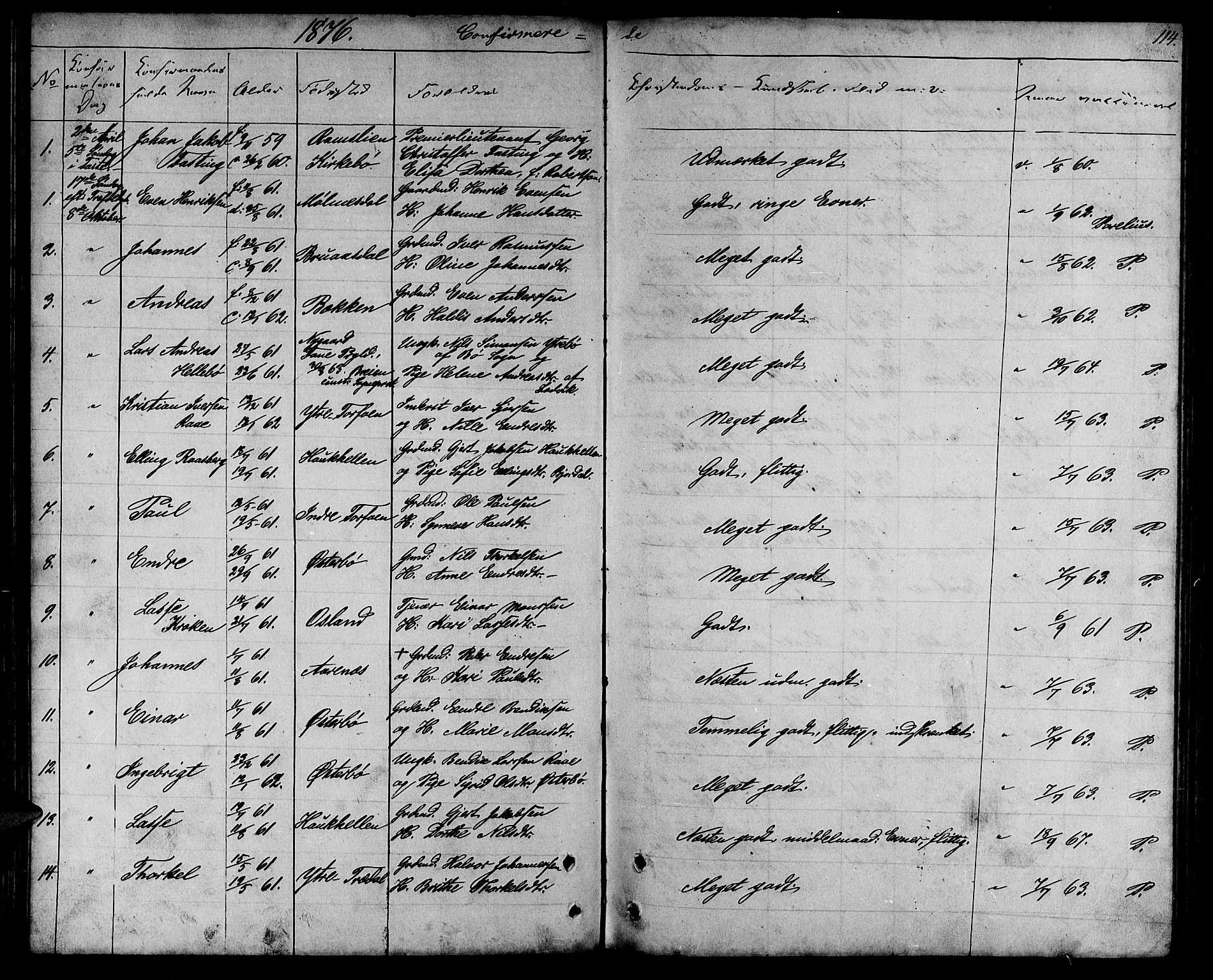 Lavik sokneprestembete, SAB/A-80901: Parish register (copy) no. A 1, 1854-1881, p. 114