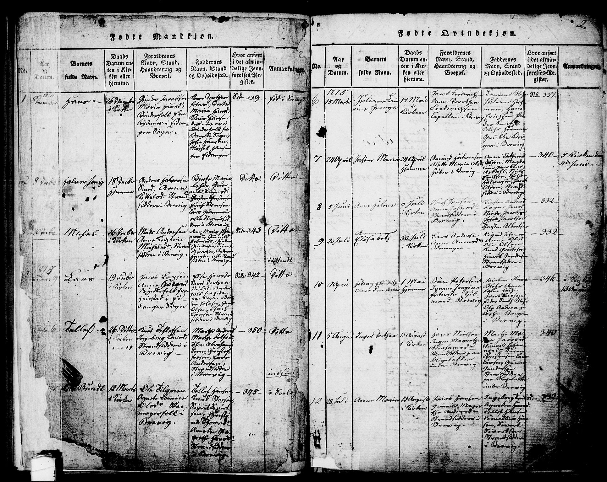 Brevik kirkebøker, AV/SAKO-A-255/G/Ga/L0001: Parish register (copy) no. 1, 1814-1845, p. 2