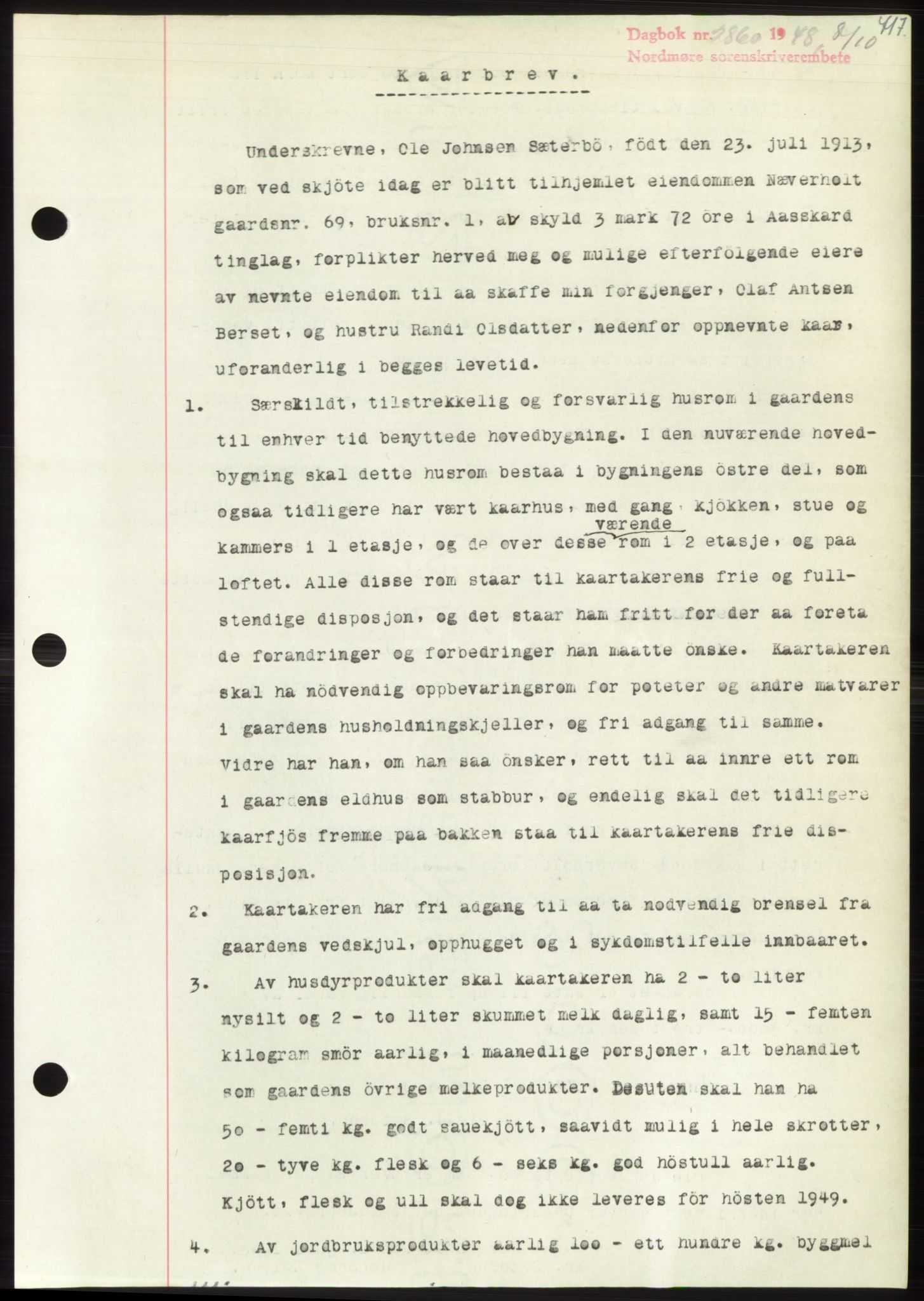 Nordmøre sorenskriveri, AV/SAT-A-4132/1/2/2Ca: Mortgage book no. B99, 1948-1948, Diary no: : 2860/1948