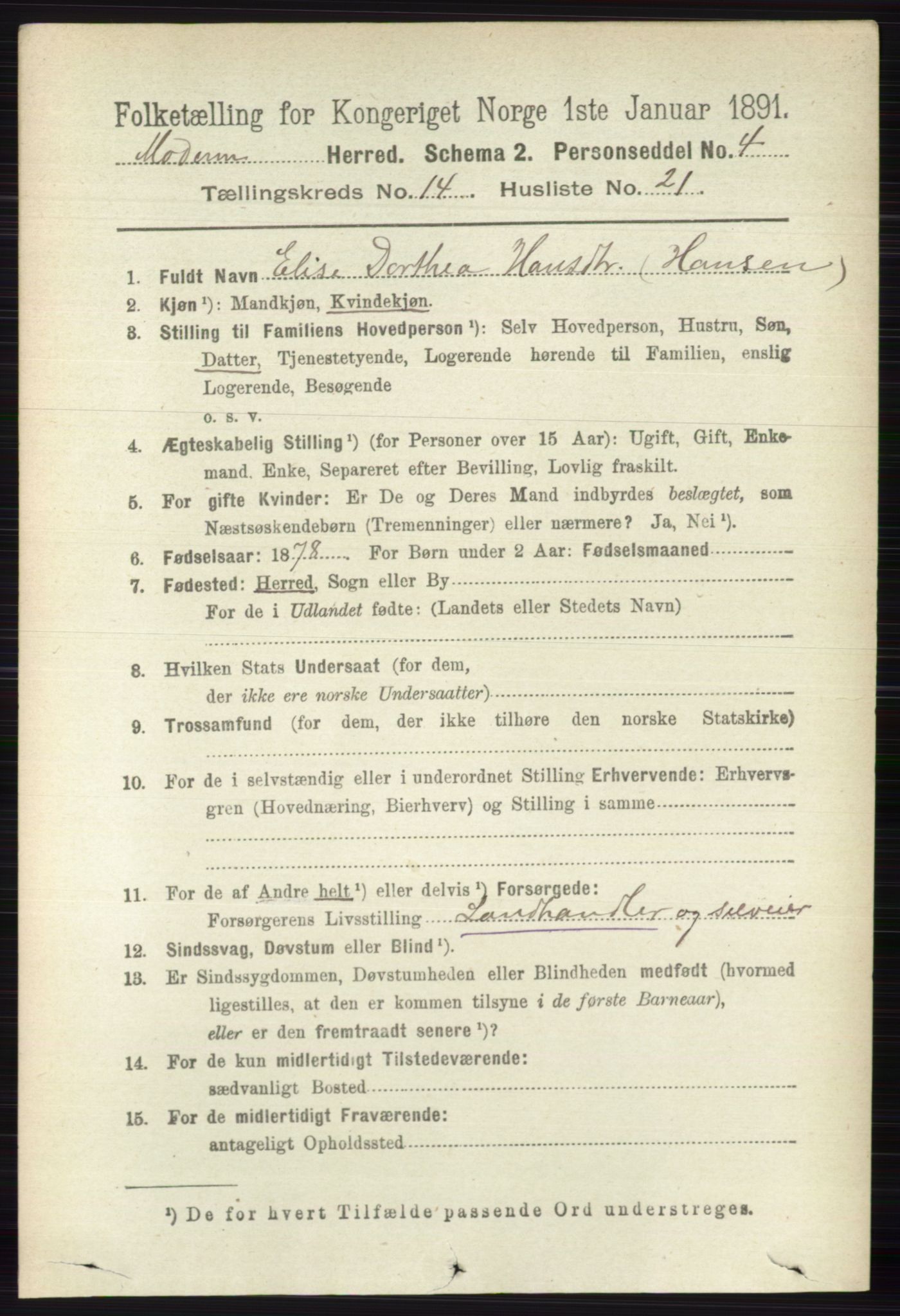 RA, 1891 census for 0623 Modum, 1891, p. 5601