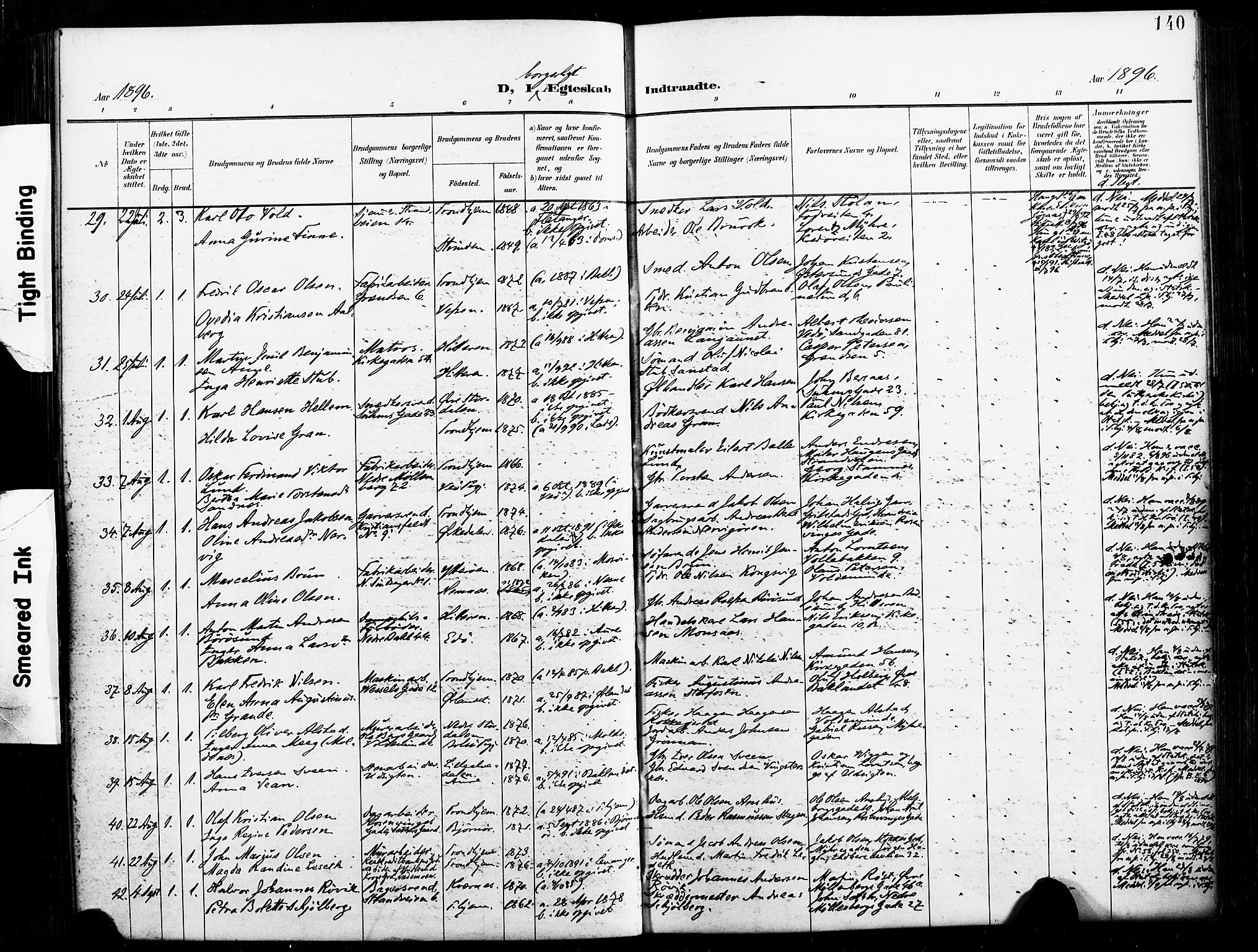 Ministerialprotokoller, klokkerbøker og fødselsregistre - Sør-Trøndelag, AV/SAT-A-1456/604/L0198: Parish register (official) no. 604A19, 1893-1900, p. 140